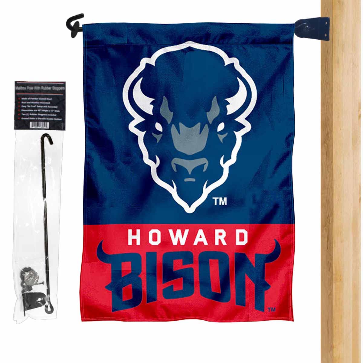 Howard University Garden Flag and Mailbox Post Pole Mount Holder Set - Durable College Flags & Banners for Outdoor Decor, Yard, Campus Pride, and Tailgating Events