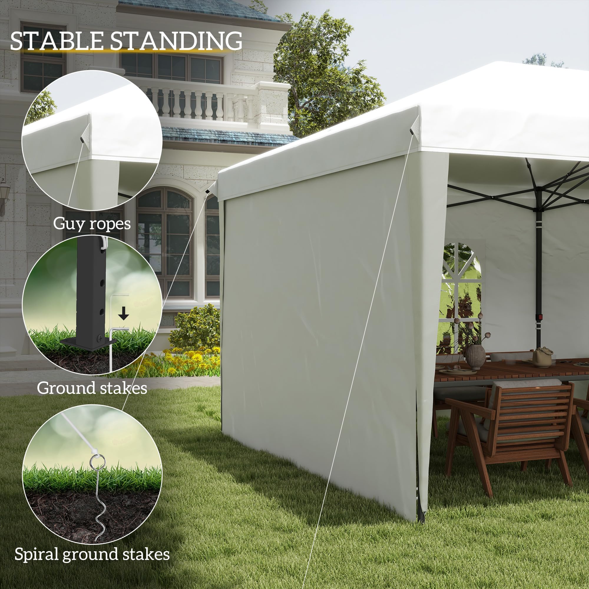 Outsunny 10' x 20' Heavy Duty Pop Up Canopy Tent with 4 Removable Sidewalls - Waterproof Instant Shelter Gazebo for Outdoor Parties, Camping, Beach, Backyard, Garden & Patio - Includes Carrying Bag (White)
