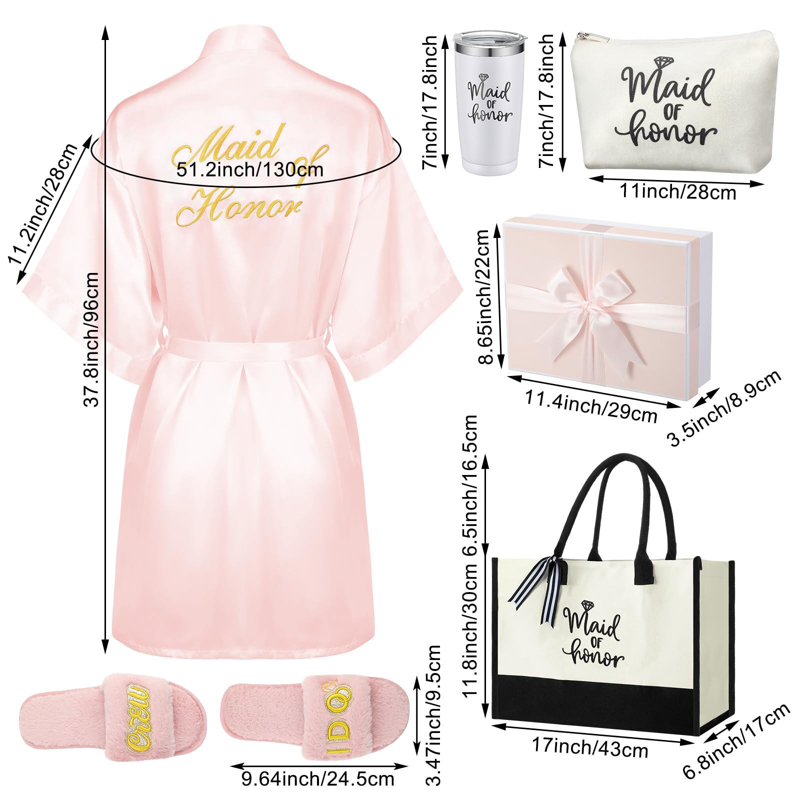 Berlune 14-Piece Bridal Gift Set - Satin Robe, Canvas Tote Bag, Stainless Steel Glasses & Slippers - Perfect Wedding Party Favors & Bridesmaid Proposal Gifts