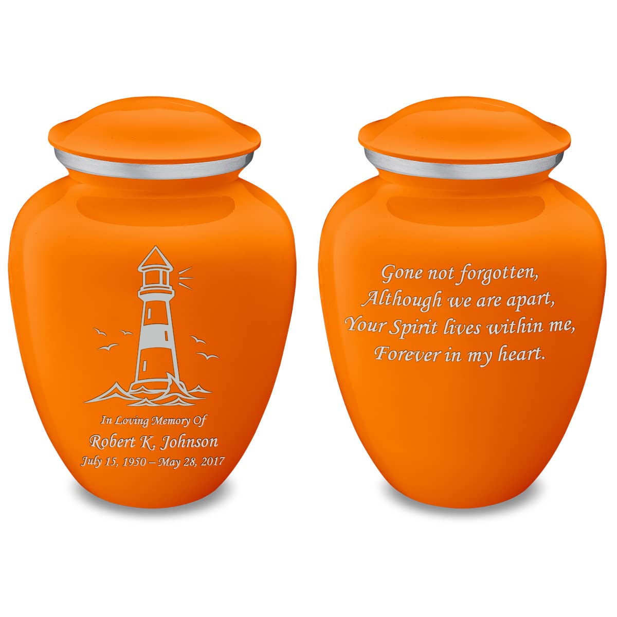 Personalized Lighthouse Cremation Urn for Human Ashes - Large Burnt Orange Funeral Urn for Adults with Double Side Engraving (Holds 200 lbs) - Perfect for Memorial Services, Home Display & Honoring Loved Ones