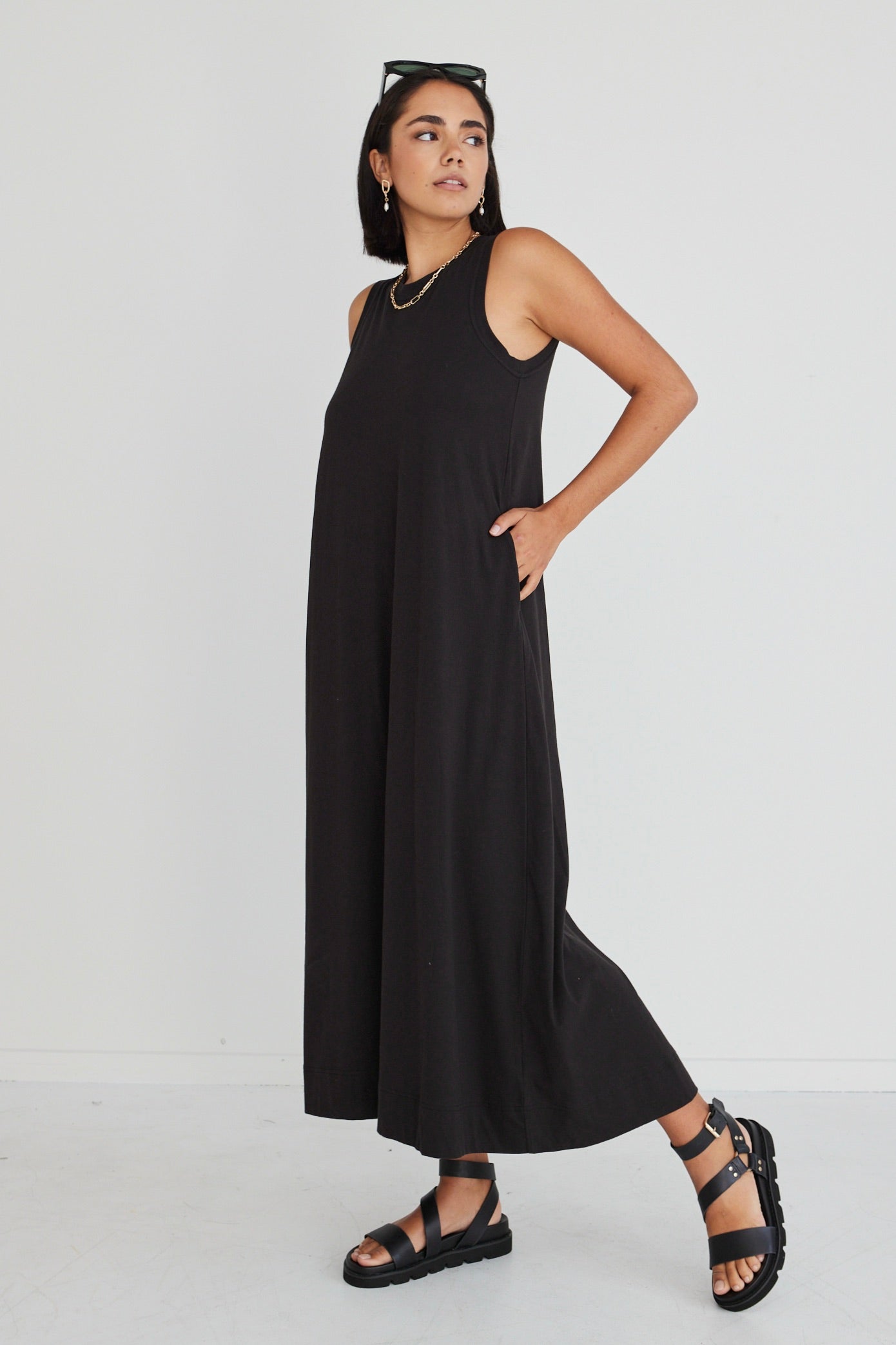 Base Black Knit Swing Dress - Women's Stretchy Comfortable Casual Dress for Everyday Wear, Date Night & Office Outfits
