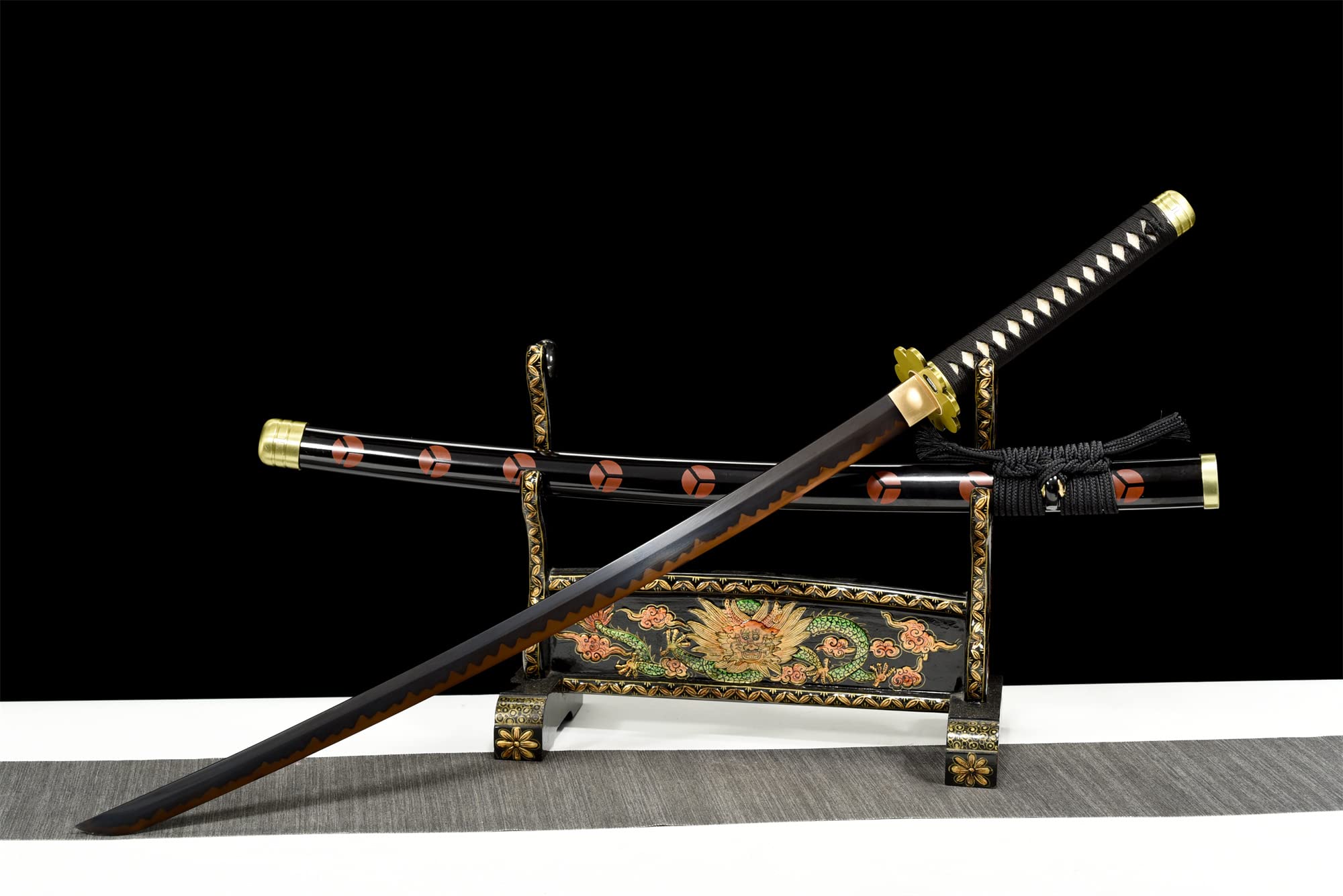 Premium Handmade Roronoa Zoro Shusui Katana Replica - Black Blade Anime Sword - T10 Steel Clay Tempered with Hamon - Authentic Japanese Samurai Sword for Cosplay, Collection & Martial Arts Training