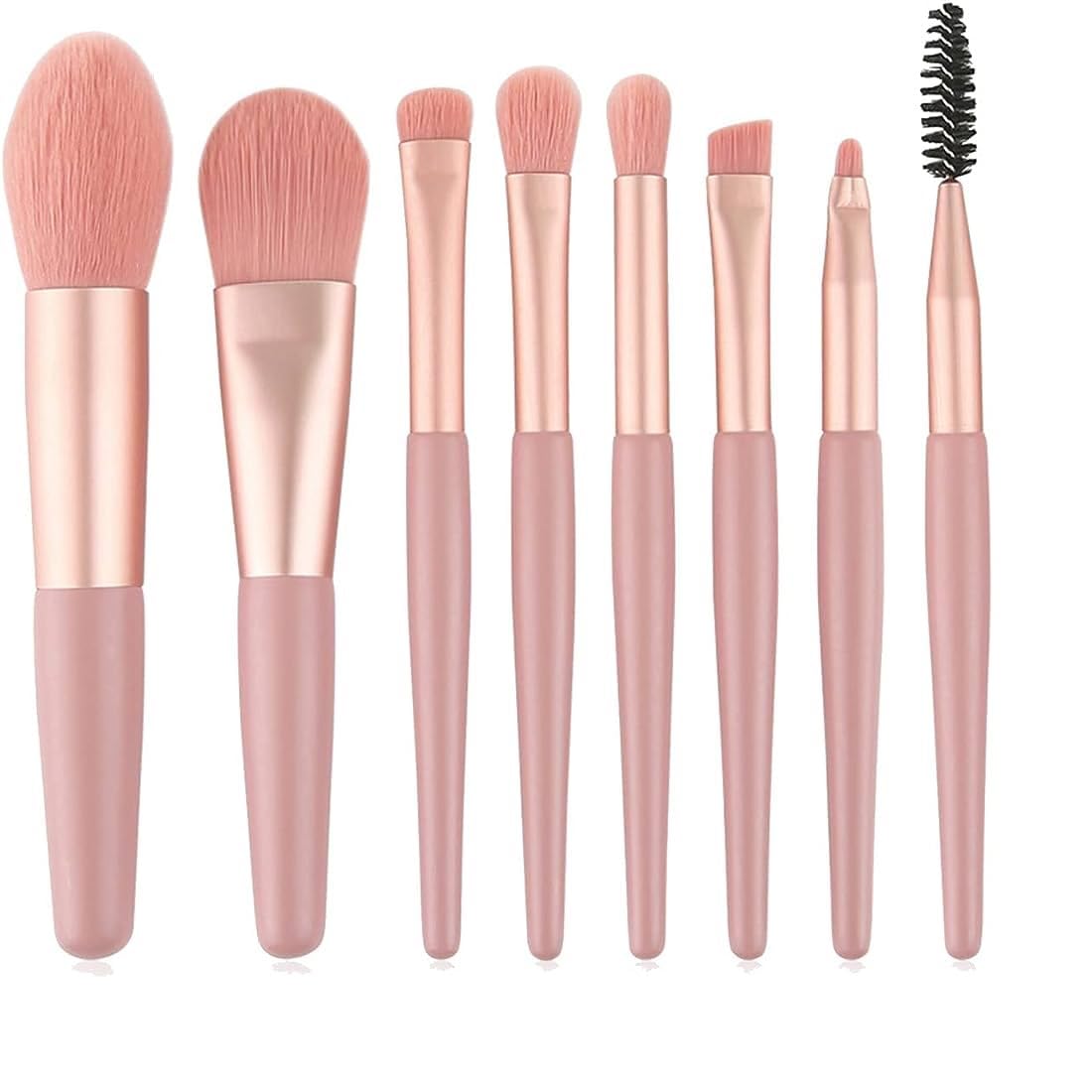 8-Piece FACEJEWEL Makeup Brush Set with Sponge - Foundation, Blush, Eyeshadow, Eyelash, Lip & Brow Brushes - Portable Mini Travel Makeup Kit for Professional & Everyday Beauty Application