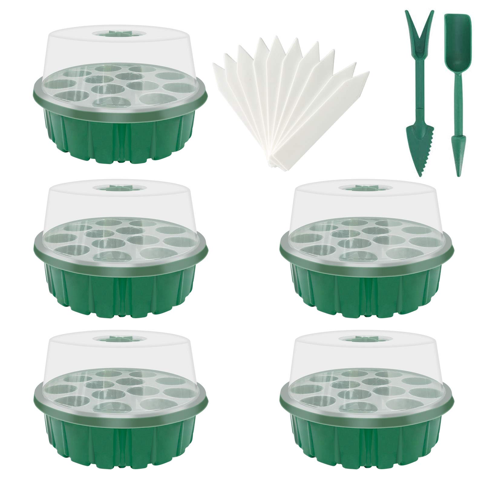 5 Pack Seed Starter Tray Kit with Adjustable Humidity Dome & Base - Reusable Greenhouse Grow Trays for Indoor Gardening, Herb Seedlings, and Plant Propagation - Perfect for Home Gardeners & Hydroponic Systems