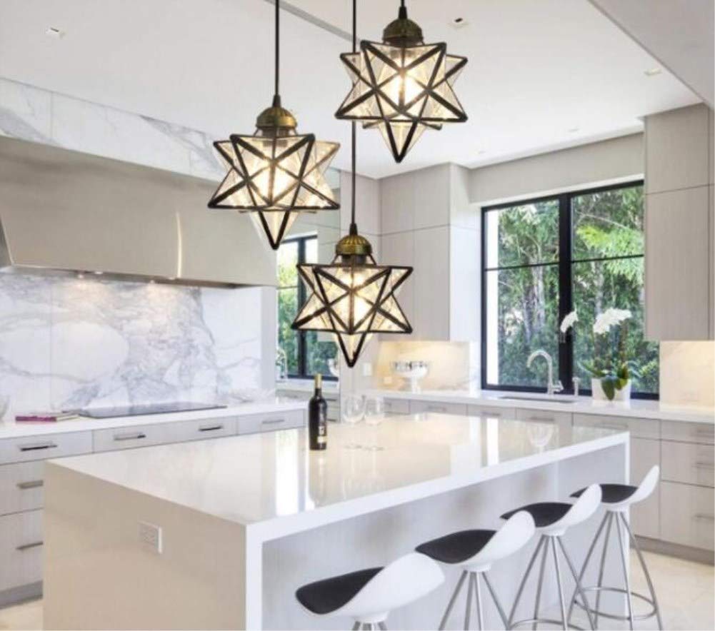 Teimi&Ritou 3-Light Round Base Moravian Star Chandelier - Iron Art Pendant Lamp with Transparent Glass for Dining Room, Living Room, Bedroom Lighting