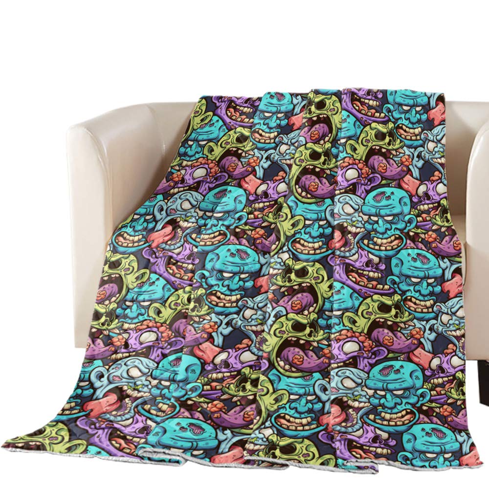Lightweight Summer Comforter for Queen Bed - Halloween Zombie Cartoon Design, Breathable Quilted Blanket for Kids, Women, Men & Teens | Perfect for Hot Weather, Air Conditioning Nights & Horror-Themed Bedrooms