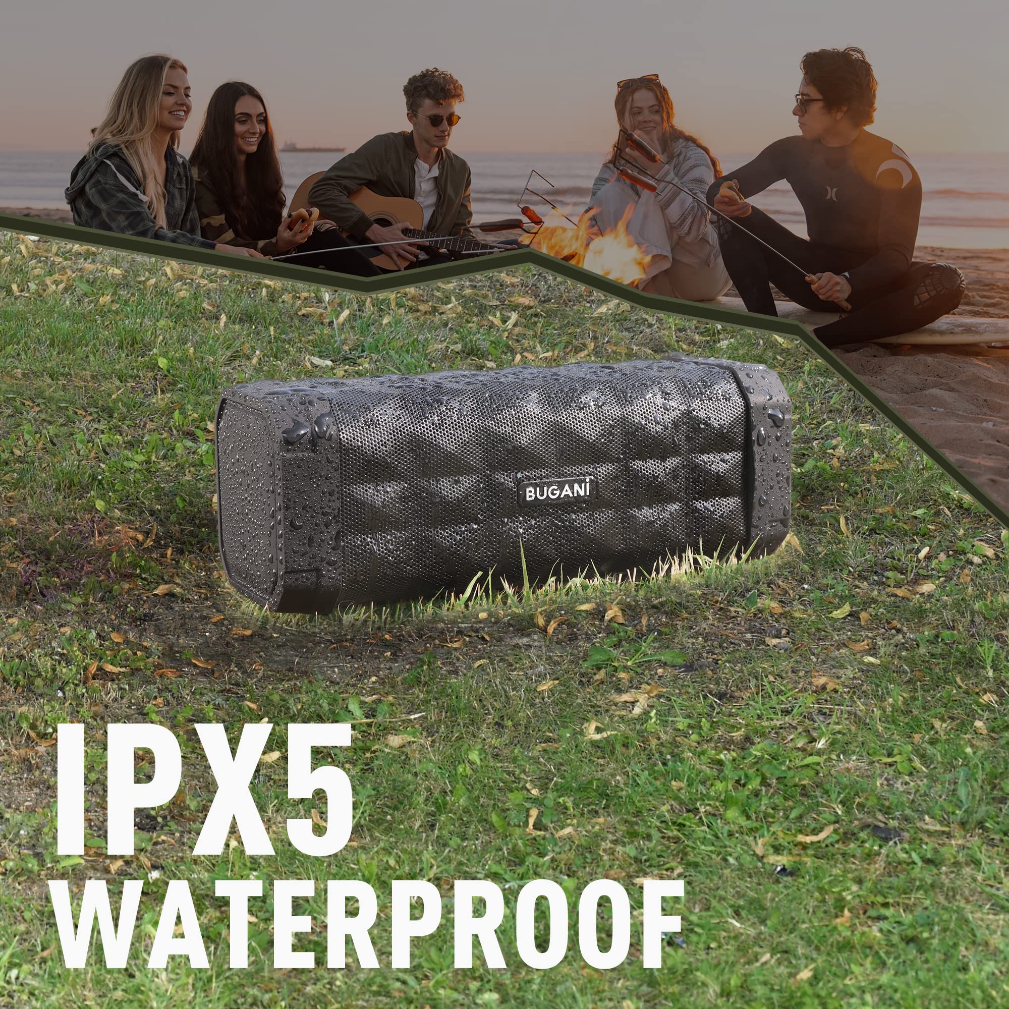 BUGANI M99 Bluetooth Speaker - Wireless Portable Speaker with Loud Stereo Sound, 24H Playtime, 100ft Range, IPX5 Waterproof & Built-in Mic - Perfect for Home, Outdoor, Travel, Beach & Party Use