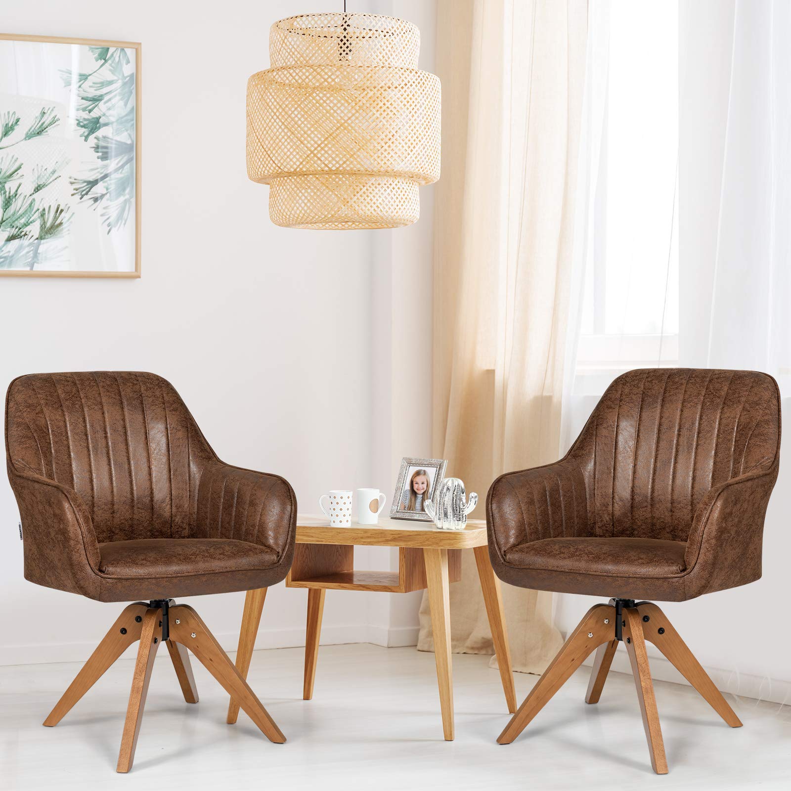 Giantex 2-Piece Swivel Home Office Chair Set - No Wheels, Solid Wood Legs with Thick Felt Foot Pads - Modern Dining Armchair & Accent Chair for Small Spaces - Perfect for Home Office, Living Room, Study Desk & Cozy Reading Nook