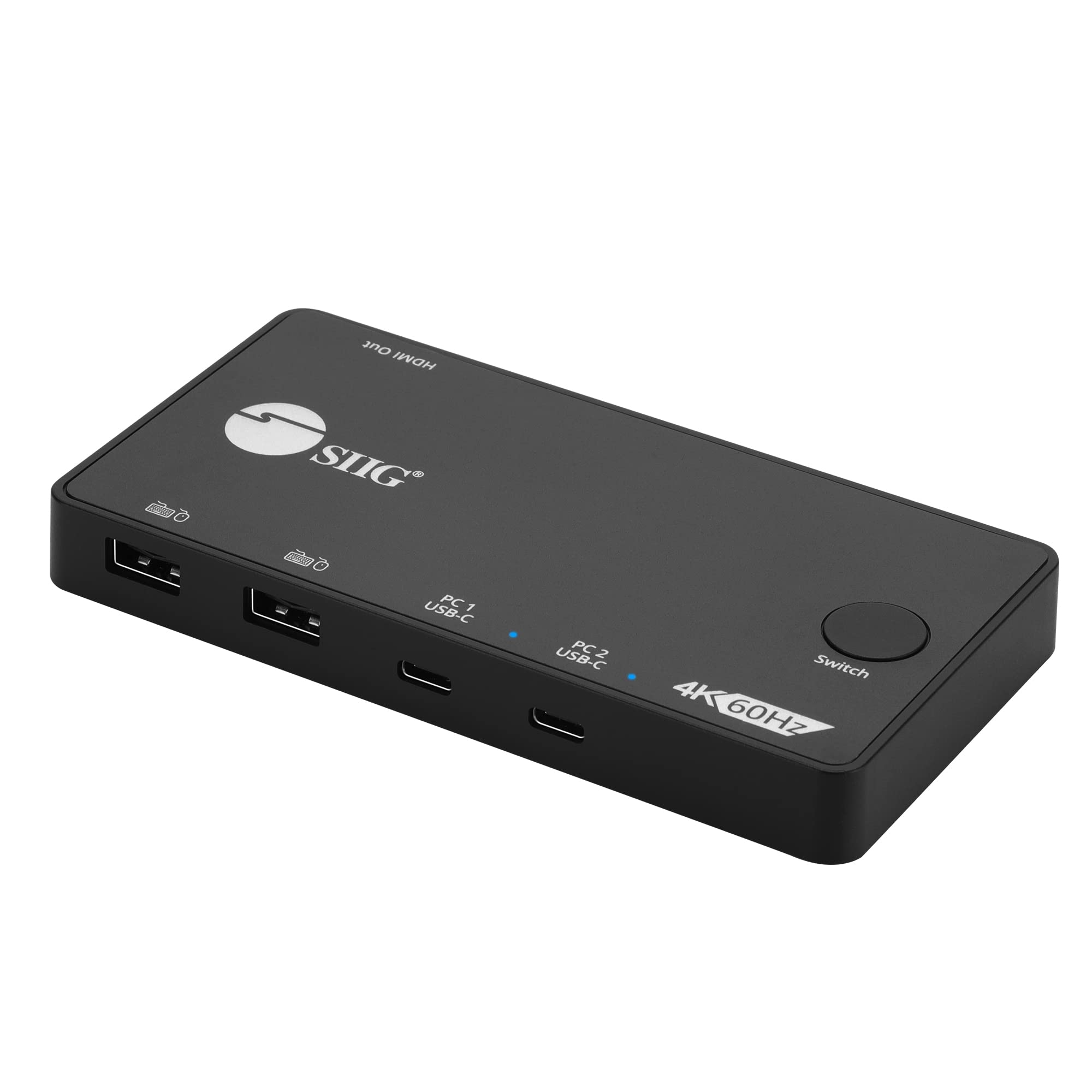 SIIG 2 Port USB-C KVM Switch - Share 1 Monitor Between 2 Computers with 4K 60Hz HDMI | 2X USB-A & 2X USB-C Ports | USB-C Bus Powered | Button Control | Thunderbolt 3 Compatible (CE-KV0B11-S1) | Perfect for Home Office, Gaming & Multi-Device Workspaces