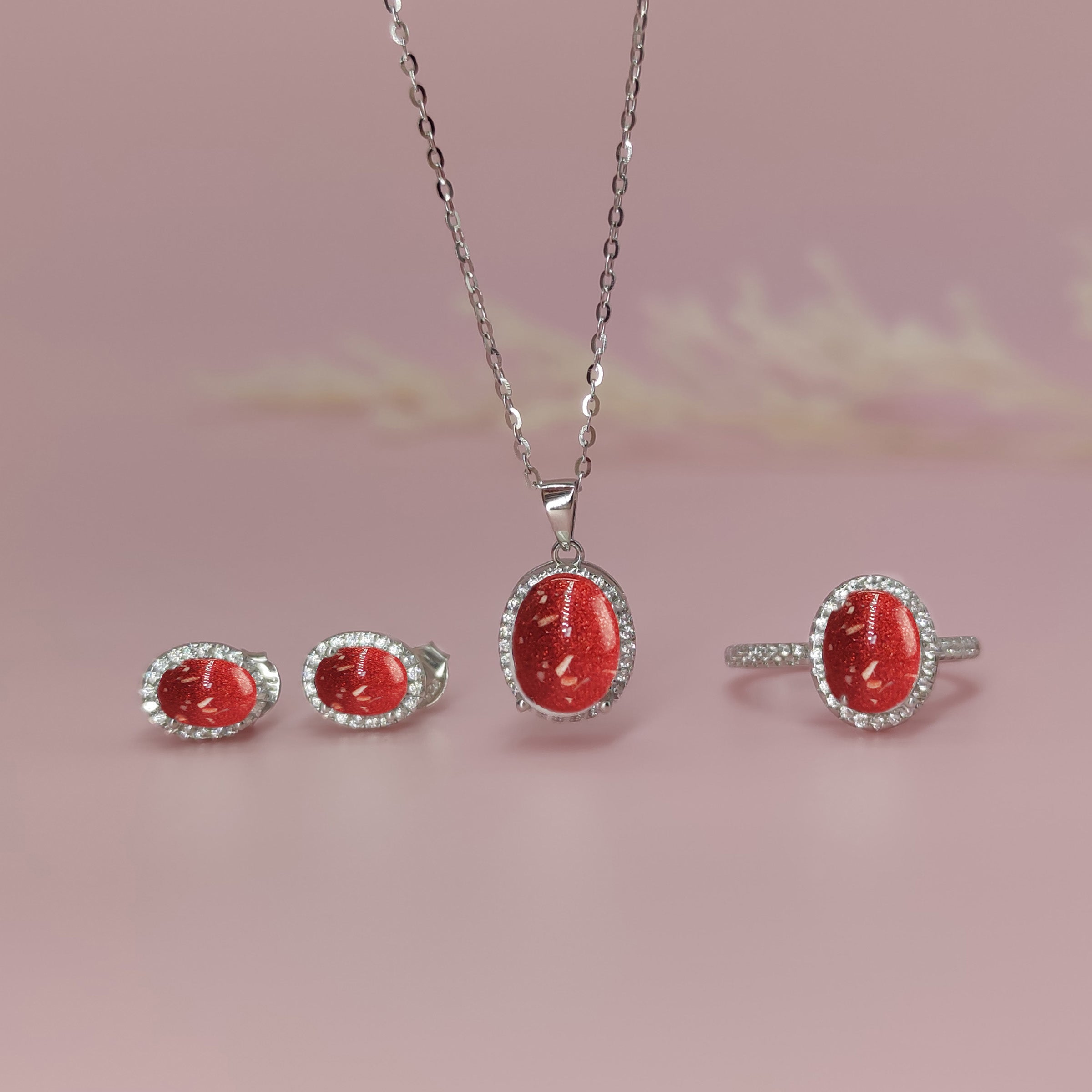 Sterling Silver Oval Halo Cremation Jewelry Set - Ring, Necklace & Earrings DIY Kit for Ashes Keepsake | Memorial Gifts for Loved Ones, Pet Loss Remembrance & Funeral Memorials