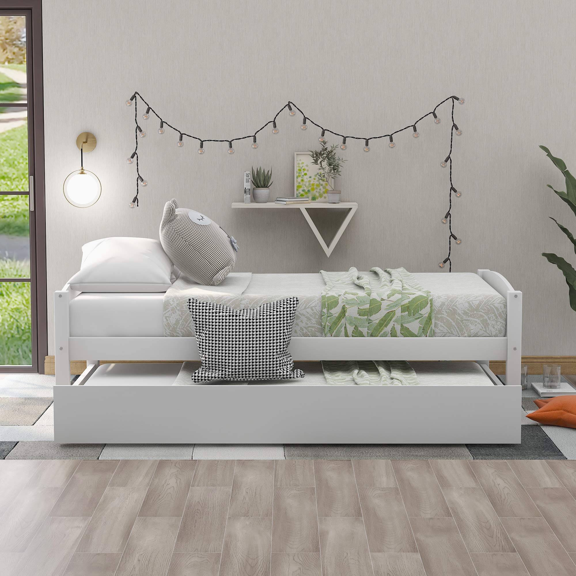 KLMM Twin Platform Bed with Trundle - Solid Wood Daybed & Captain's Bed for Bedroom or Living Room - White Wooden Slat Support - Perfect for Guest Rooms, Small Spaces & Multi-Functional Furniture Needs
