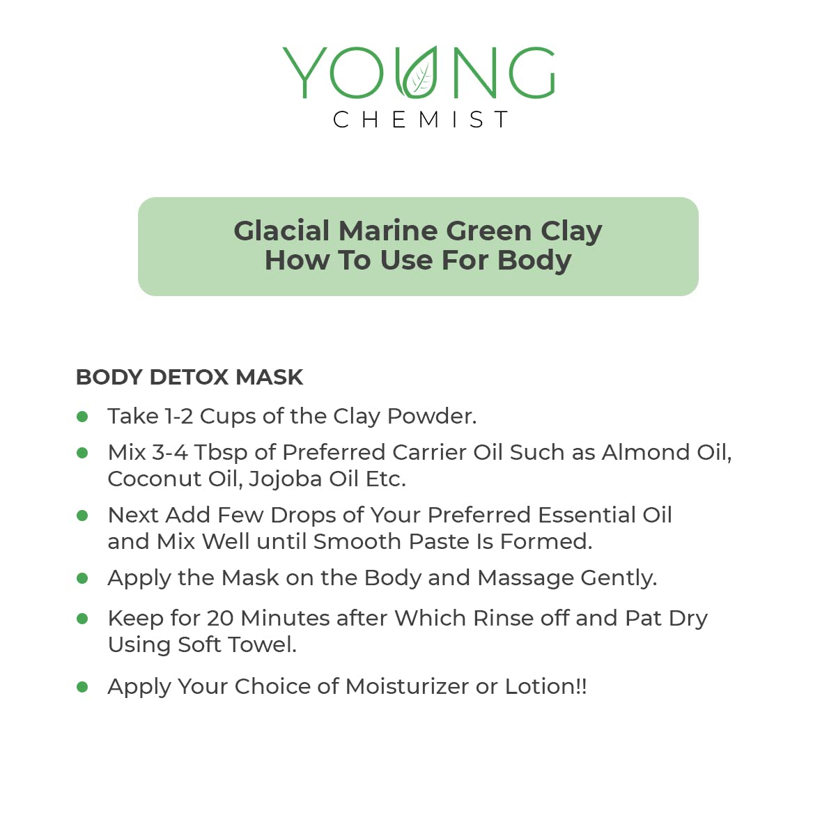 Organic Vegan Glacial Marine Green Clay Powder - 100% Natural, Paraben-Free for Face, Body & Hair Care - All Skin Types - 100g | Detoxifying Mask, Skin Brightening, Acne Treatment & Hair Growth