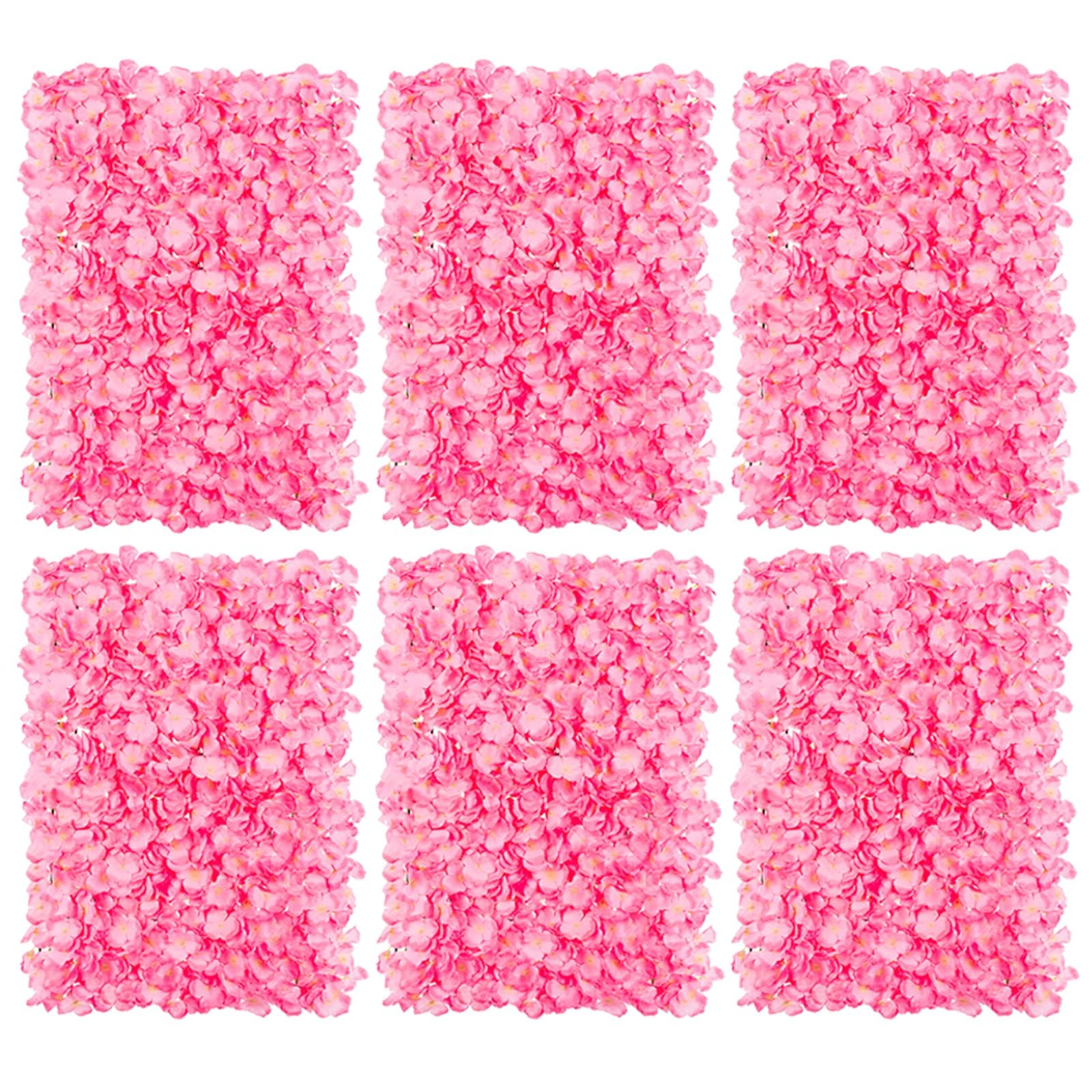 BLOSMON 6-Pack Pink Artificial Hydrangea Flower Wall Panels - 24