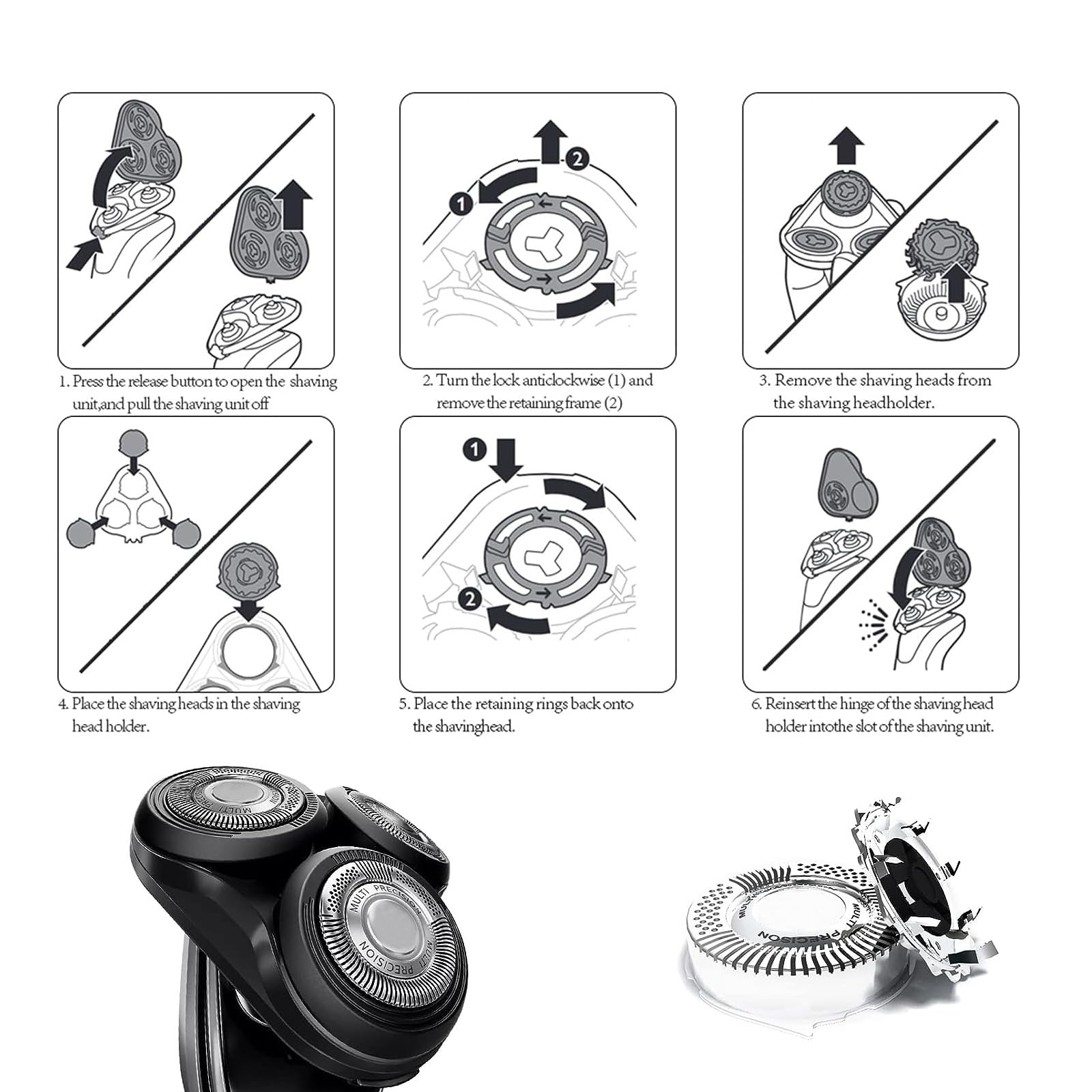 Philips Norelco Series 5000 Replacement Shaver Heads - 6 Pack - Compatible with AquaTouch & PowerTouch Models - Precision Shaving Blades for Smooth Shave - Perfect for Travel, Daily Grooming & Sensitive Skin Care