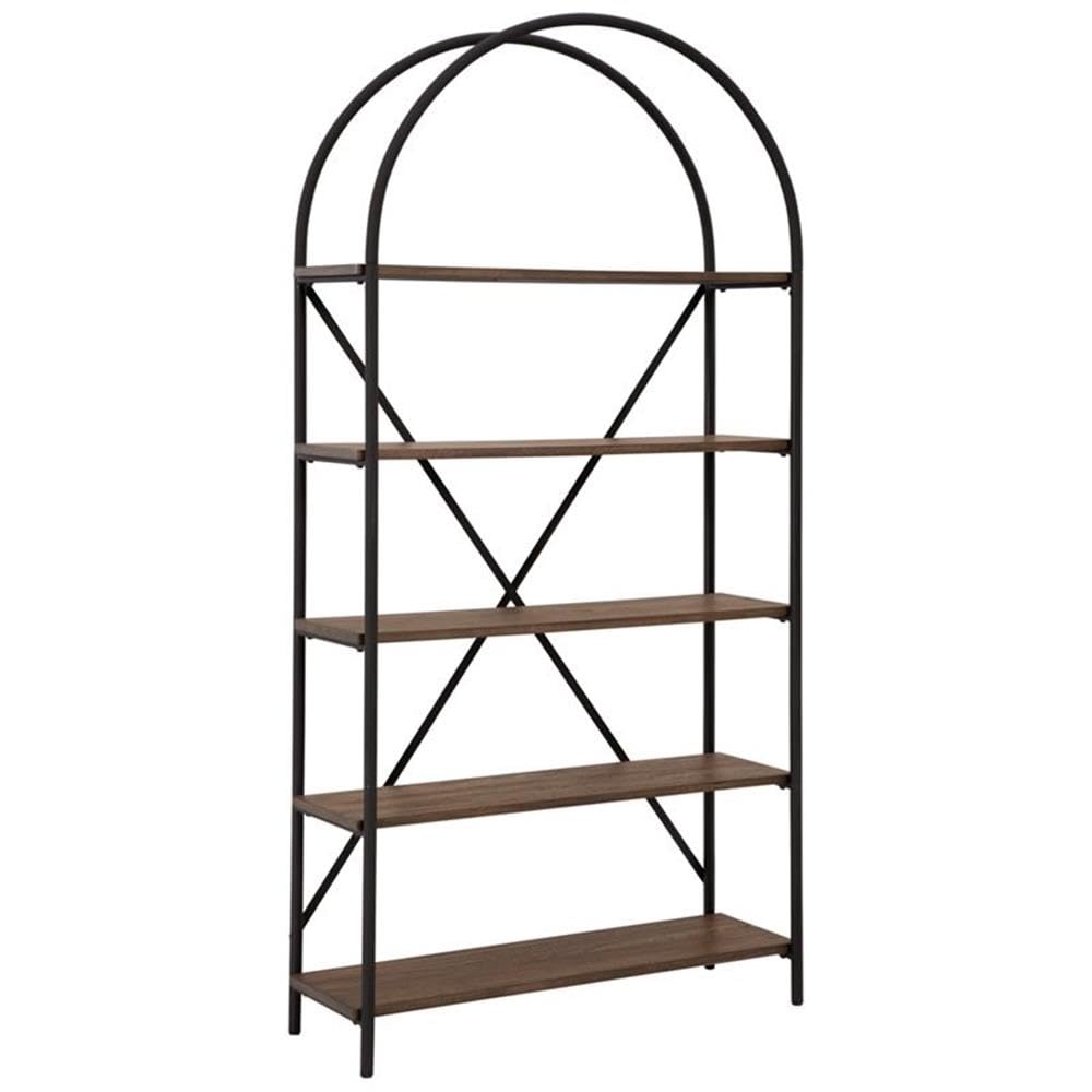 BOWERY HILL 5 Shelf Bookcase - Brown & Black Wooden Bookshelf for Living Room, Bedroom, Office - Perfect for Home Decor, Book Storage, and Display Organizer