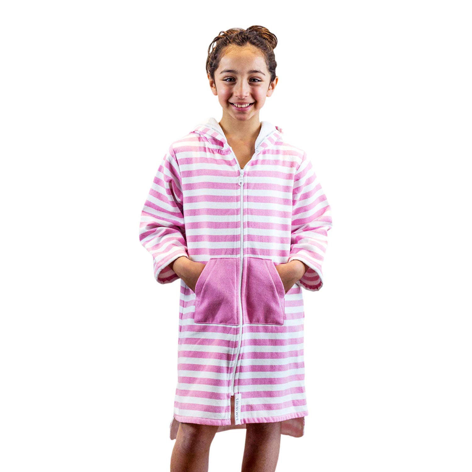 Kids Hooded Bathrobe & Swim Cover Up for Boys & Girls - Terrycloth Zip Up Poncho Beach Towel - Soft & Absorbent for Pool, Beach & After Bath (SAMMIMIS)