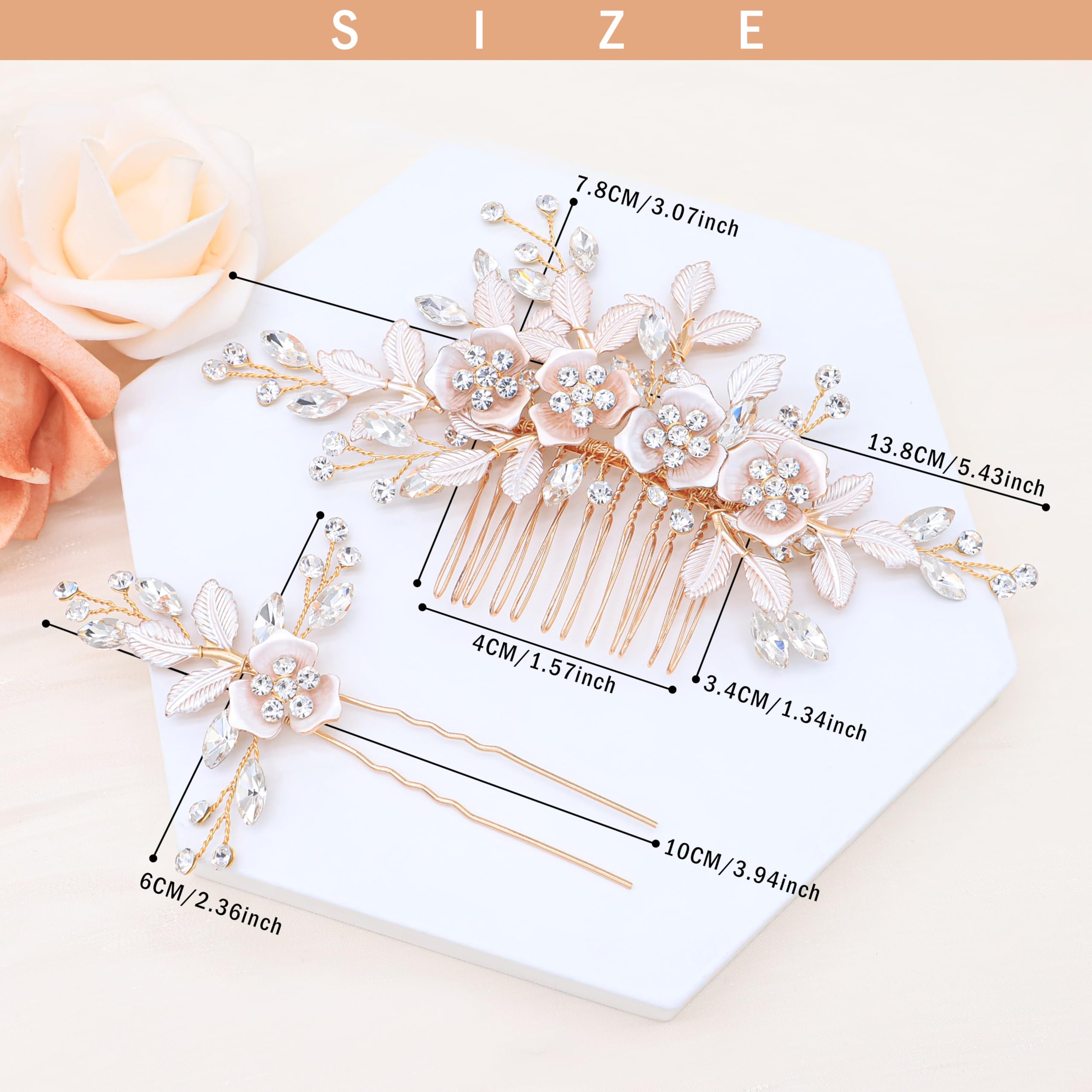 Oriamour Gold Bridal Hair Combs & Pins Set for Weddings & Special Occasions