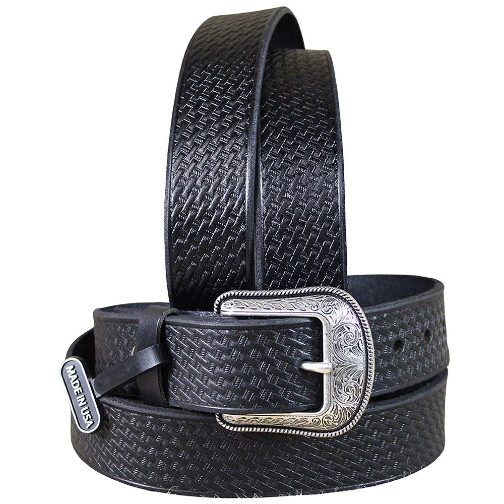34-in-1 Genuine Leather Men's Belt with 3D Basket Weave Design - 1.5