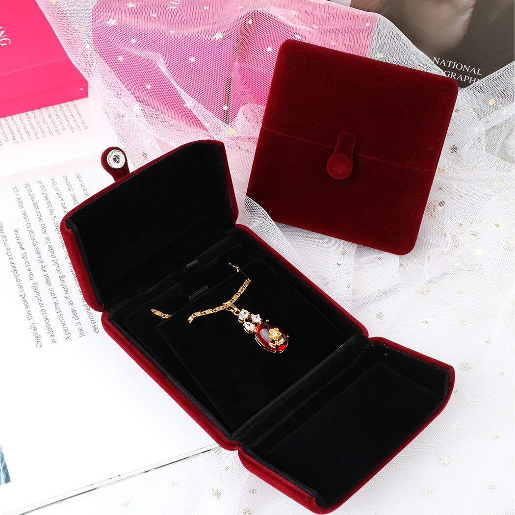 iSuperb Velvet Jewelry Box Set - Red Wine Pendant Necklace, Bracelet, Earrings Display & Storage for Engagement, Proposal, Wedding Gift - Elegant Jewelry Organizer for Women
