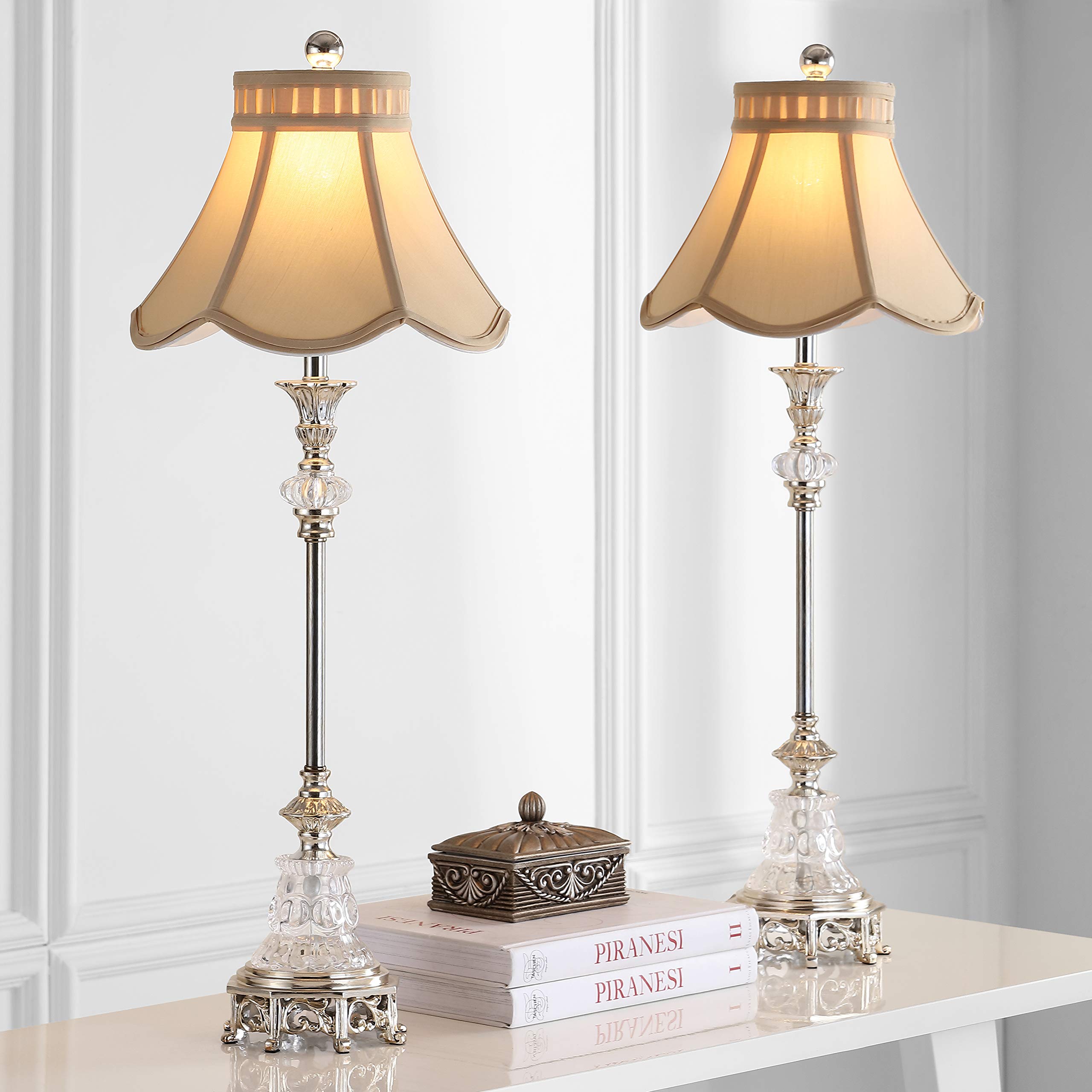 SAFAVIEH Arianna Shabby Chic Glass Candlestick Table Lamp Set of 2 - 33 Inch Height, LED Bulbs Included - Perfect for Bedroom, Living Room, Home Office & Nightstand Decor
