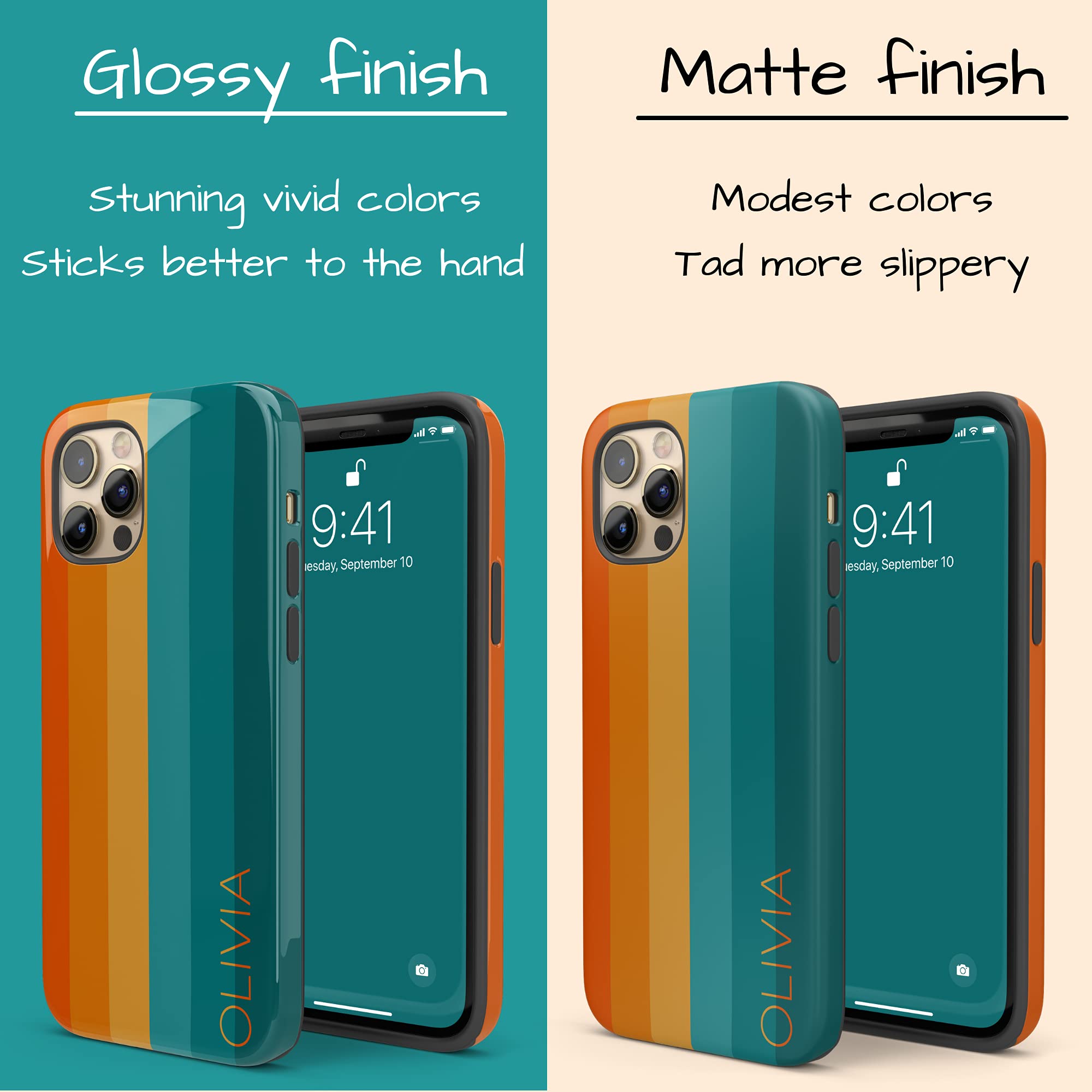 Retro Orange Teal Custom Rainbow Phone Case with Personalized Name - Compatible with iPhone 16 Plus, 15 Pro Max, 14, 13 Mini, 12, 11, X/XS Max, XR, 7/8 - Perfect for Everyday Use, Gifts & Special Occasions