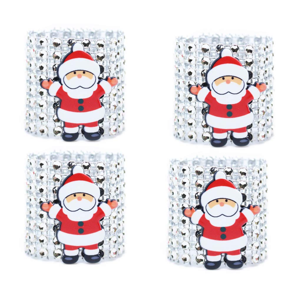 NUOBESTY 12pcs Christmas Napkin Rings - Rhinestone Santa Claus Napkin Holders for Holiday Table Decor (Silver) | Perfect for Christmas Dinner, Wedding Reception, and Festive Party Decorations
