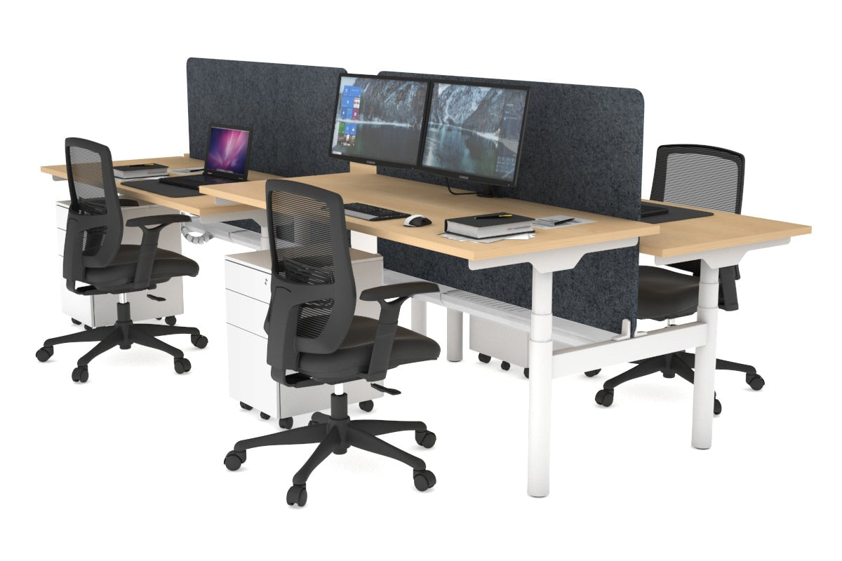 Flexi Premium Height Adjustable 4-Person H Bench Workstation - White Frame [1800L x 700W] - Ideal for Office, Coworking Spaces & Home Offices