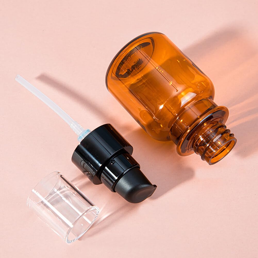 2-Pack 120ml/4oz Amber Plastic Refillable Lotion Pump Bottles - Leakproof Travel Containers for Shampoo, Cream, Essential Oil & Makeup | Perfect for Toiletries, Gym Bag & Airplane Carry-On