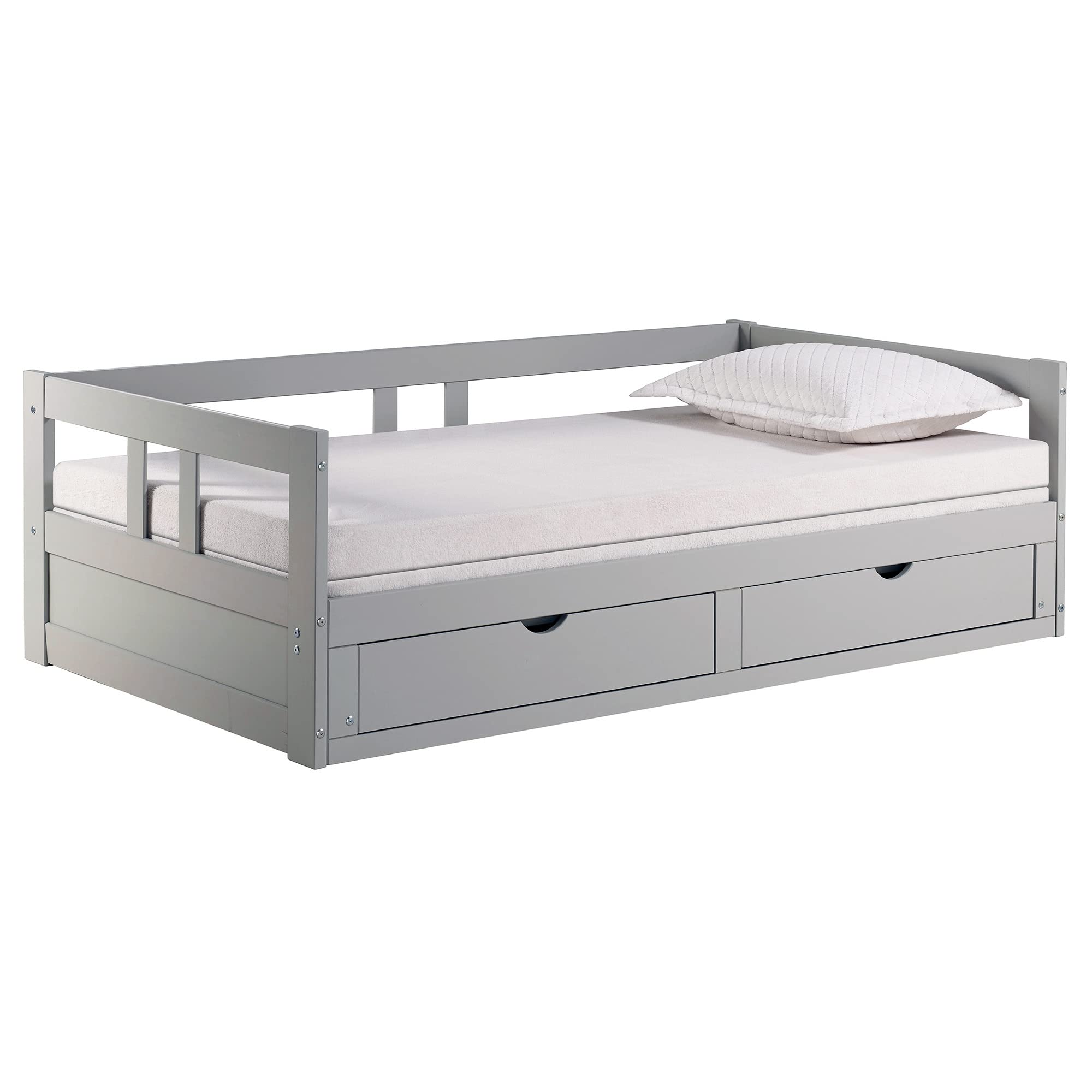 Alaterre Melody Extendable Twin to King Daybed with Trundle & Storage Drawers - Brazilian Pine Wood, 400lb Capacity, Dove Gray - Perfect for Kids Bedroom, Guest Room & Small Space Furniture
