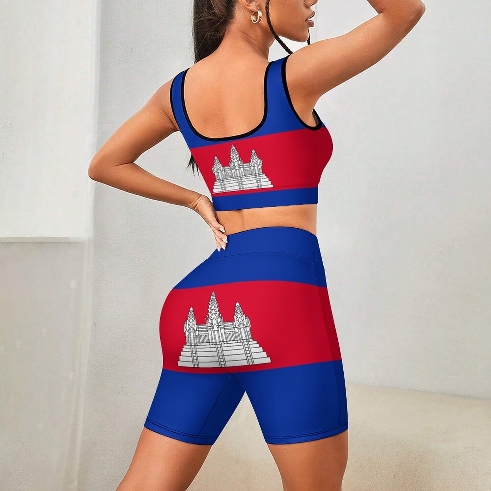 Bahamas Flag Women's Yoga Outfit - 2 Piece Sports Shorts & Sports Bra Vest Set for Gym, Workout & Activewear | Perfect for Yoga, Running & Fitness Training