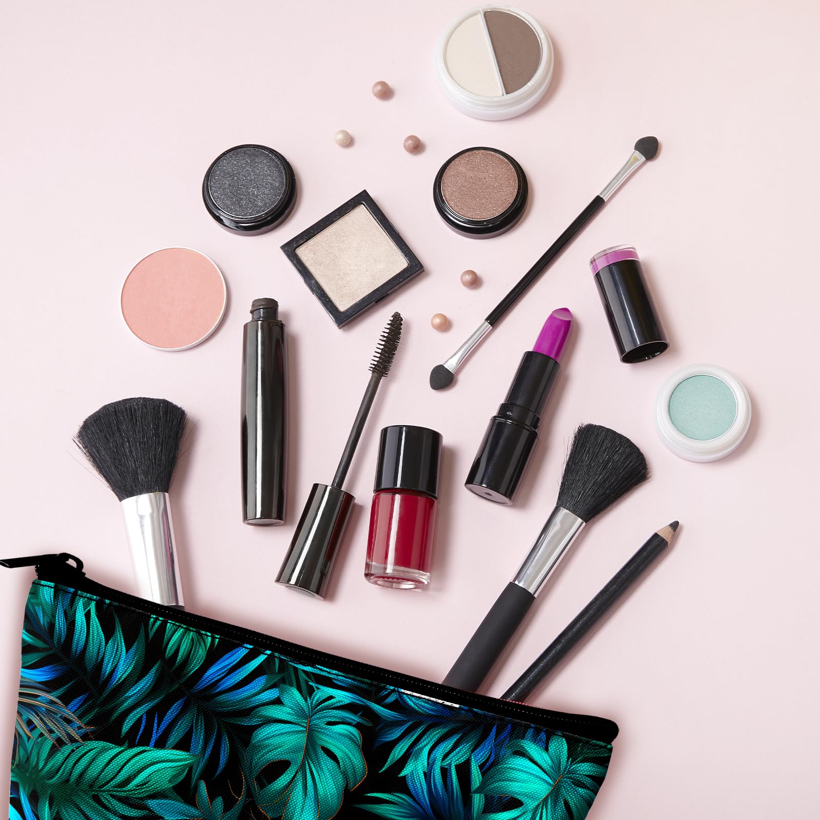Hawaiian Palm Leaf Makeup Bag for Women - Large Capacity Waterproof Cosmetic Organizer & Mini Travel Pouch Set | Perfect for Vacation, Beach Trips, and Daily Makeup Storage