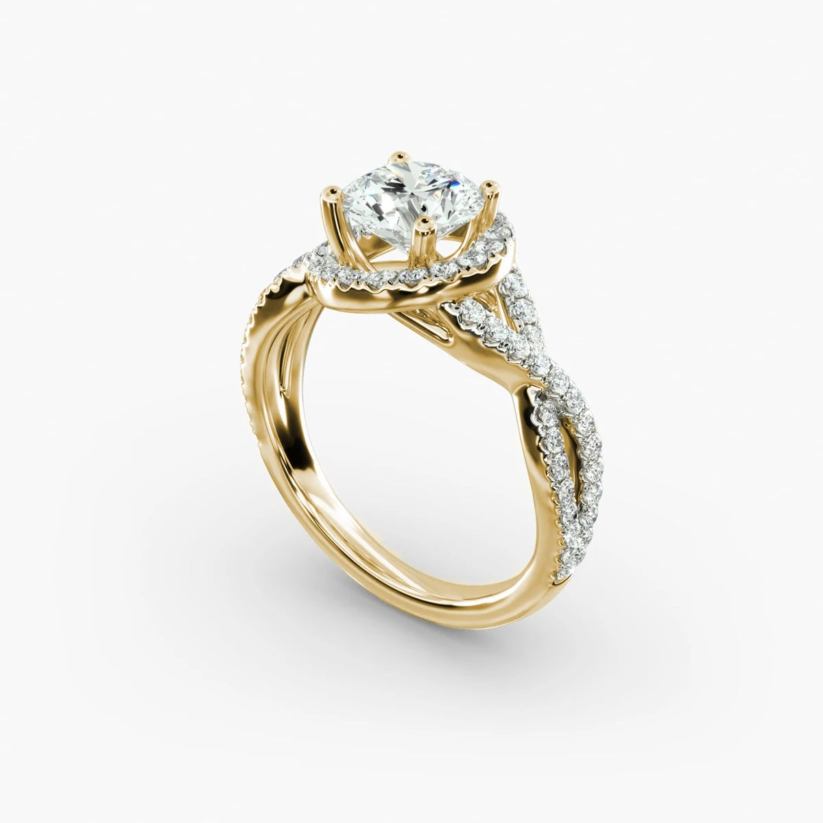 Romantic Twisted Halo Diamond Engagement Ring | 18K White Gold Pavé Lab-Grown Diamond Eternity Wedding Band for Women | Perfect for Proposals, Anniversaries & Bridal Jewelry