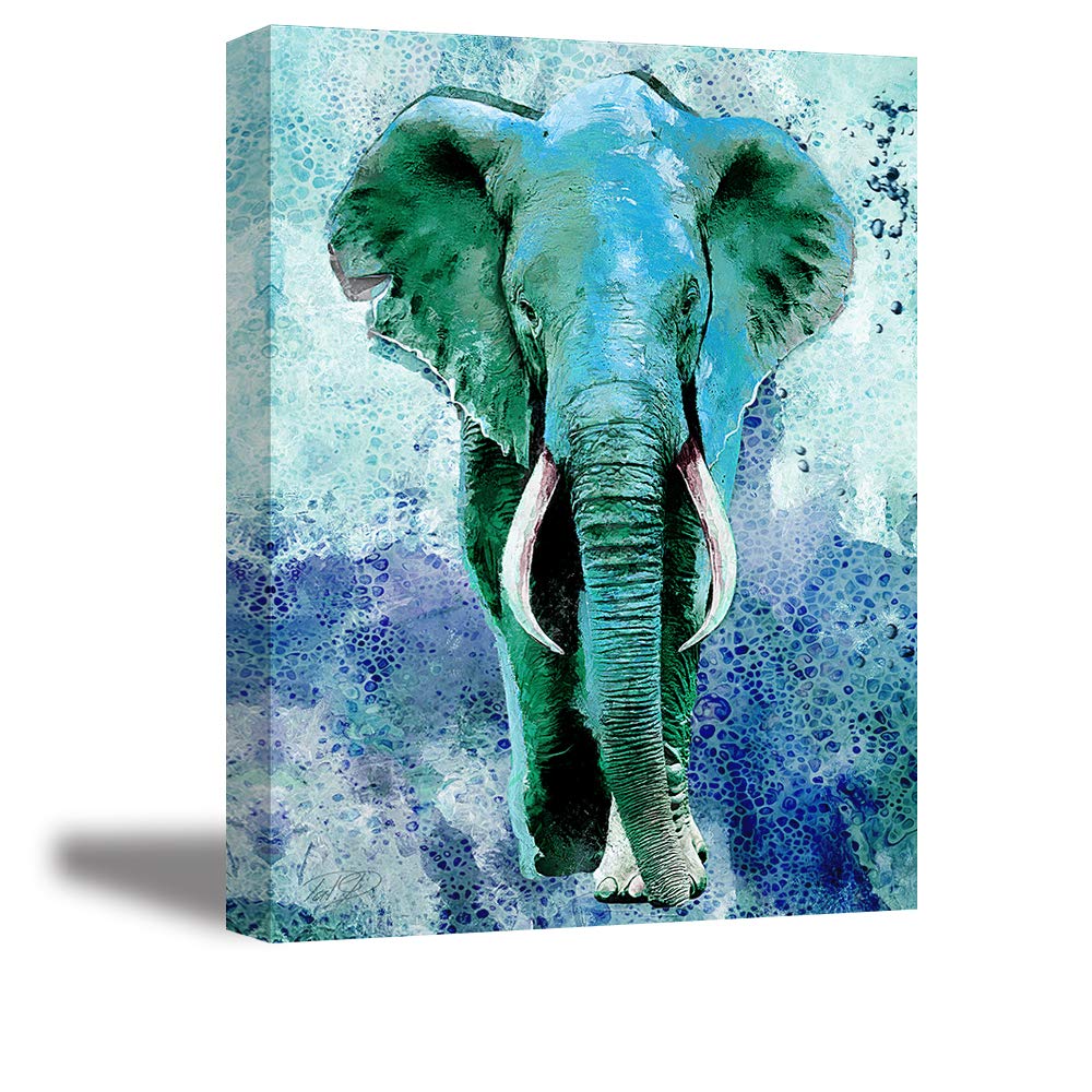 Waterproof Elephant Wall Art - Turquoise Teal Decor Paintings for Bedroom, Living Room & Bathroom - 12x16 Wood Framed Inspirational Art for Home & Office Decor