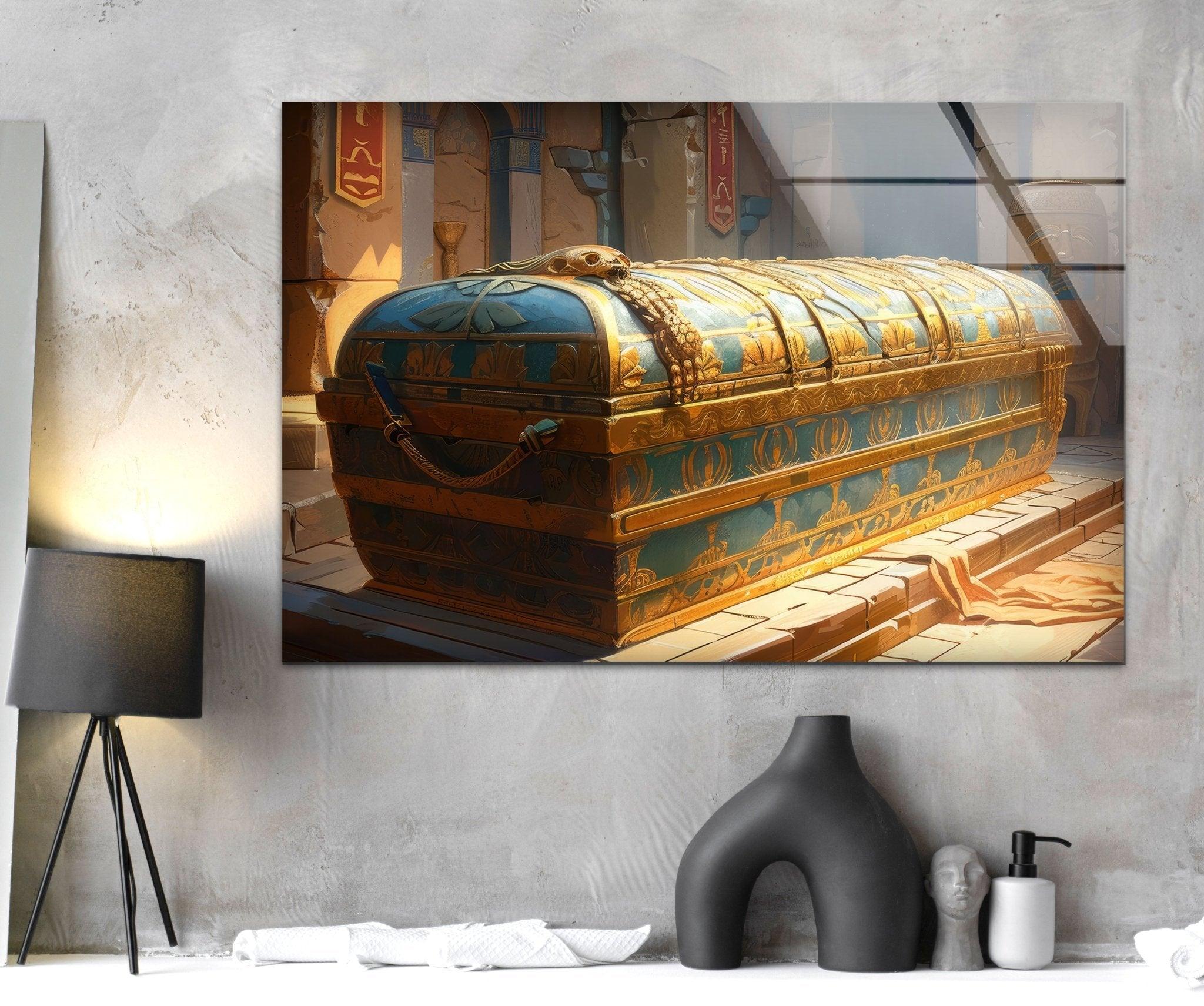 Ancient Pharaoh Tomb Glass Wall Art - Egyptian Pharaoh Decor for Home & Office - Perfect for Living Room, Bedroom, or Office Wall Decor