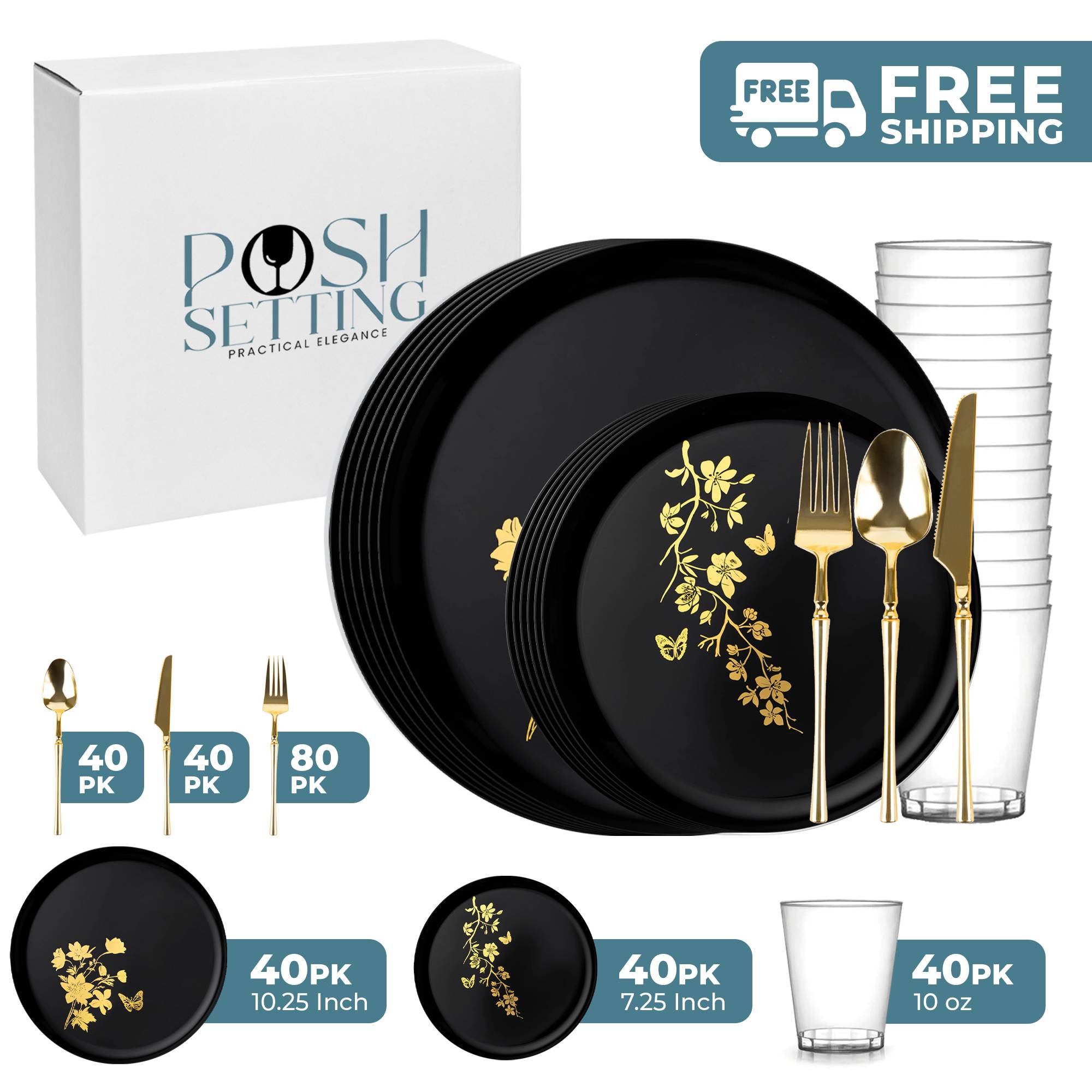 Black and Gold Plastic Party Bundle - 50-Pack Premium Garden Edging for Outdoor Decorations | Perfect for Weddings, Birthday Parties, and Landscape Design