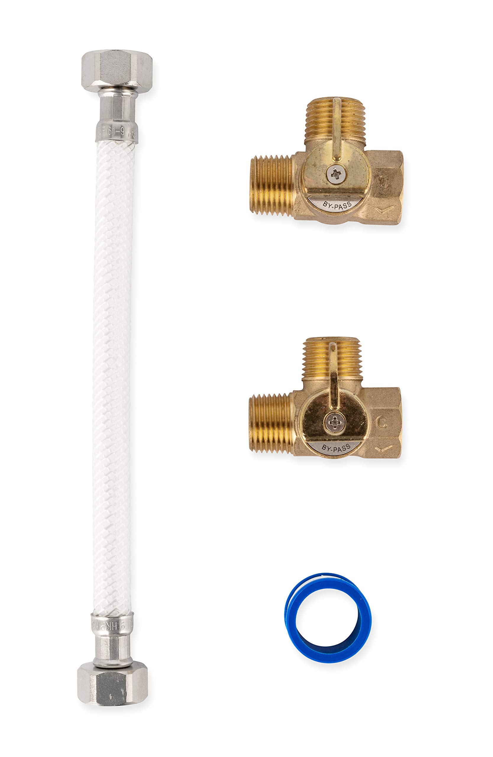 Camco RV Water Heater Bypass Kit - Winterizing Kit for Campers with 8-Inch Nylon Reinforced Hose & 2 Brass Valves (Model 35953) | Perfect for RV Winterization & Water Heater Maintenance