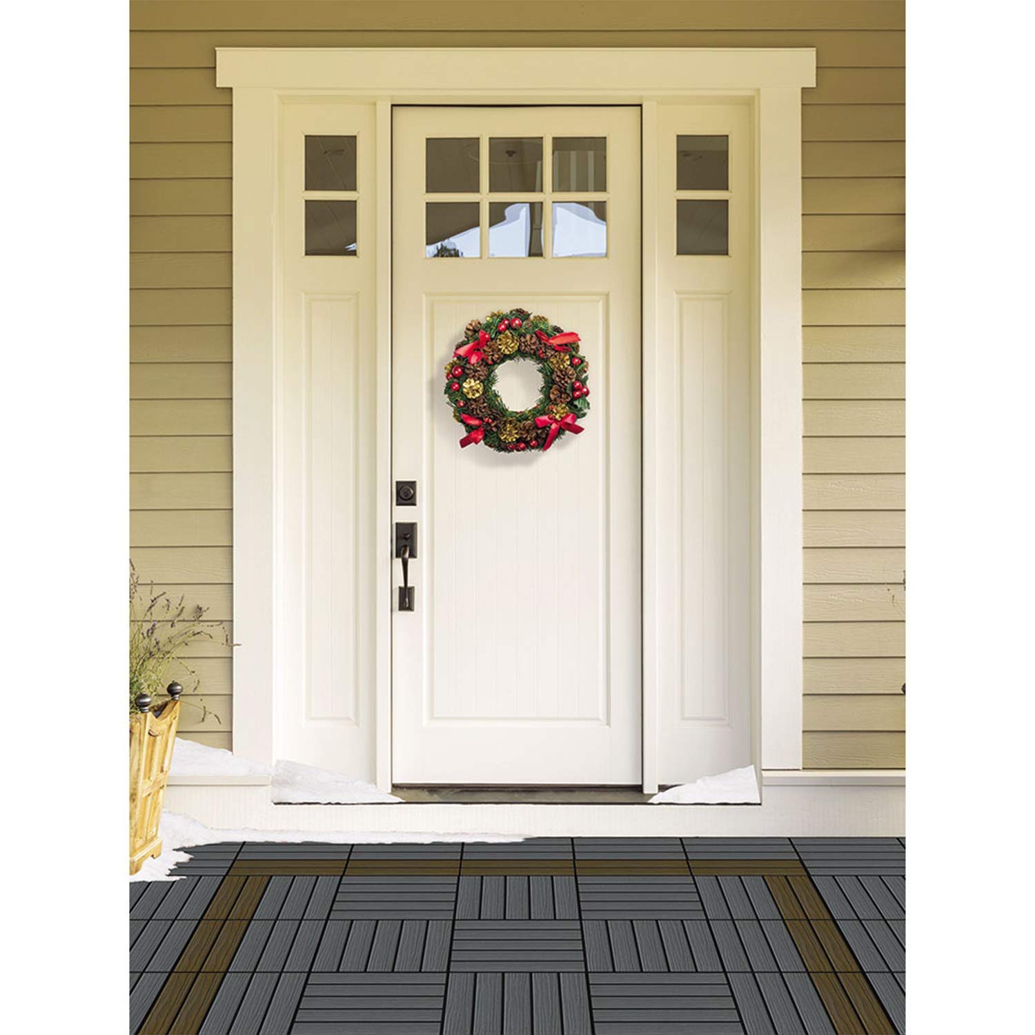 Premium Interlocking Snap-On Faux Wood Polymer Outdoor Deck Tiles - 1x1 Foot, Walnut Brown (6 Pack) - Perfect for Patio, Poolside, Balcony & Garden Flooring