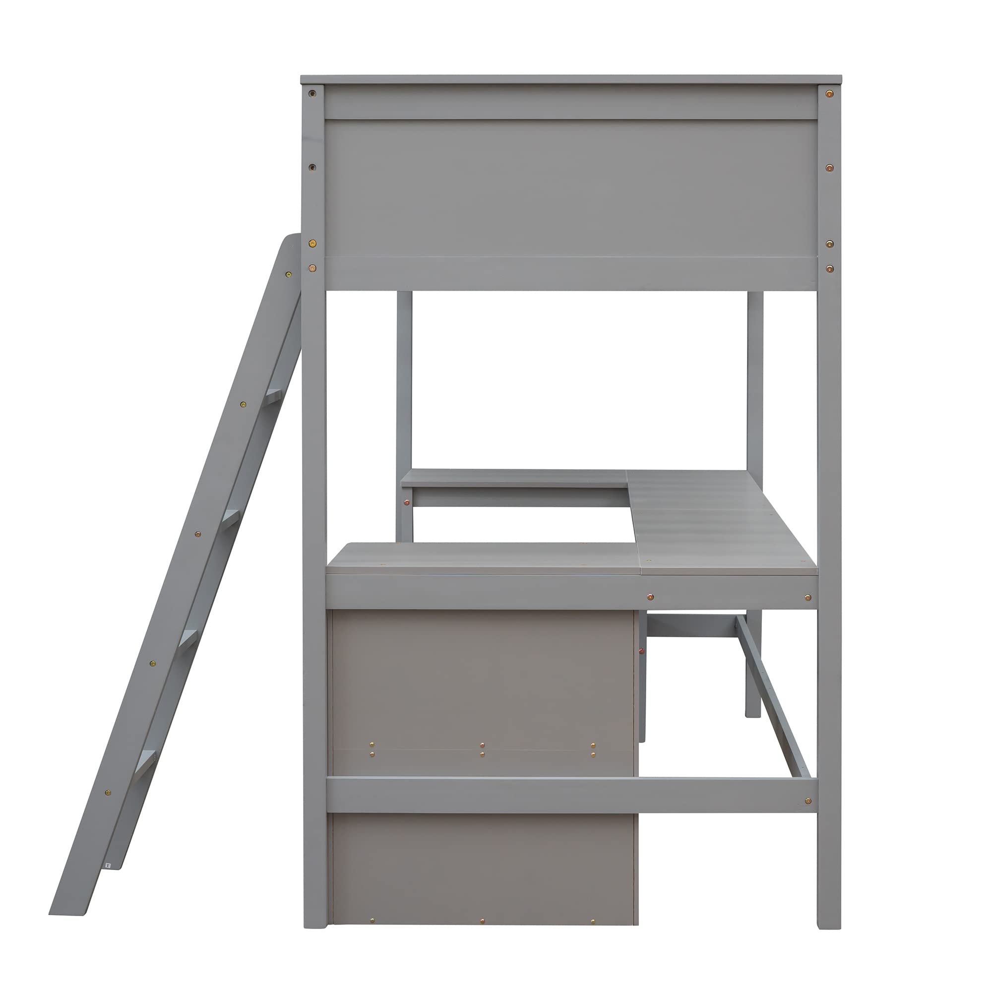 **Twin Loft Bed with Desk & Shelves - Sturdy Wood Loft Bed Frame with Storage Drawers for Kids, Teens & Adults - Space-Saving Gray Bedroom Furniture for Small Rooms, Dorms & Apartments**
