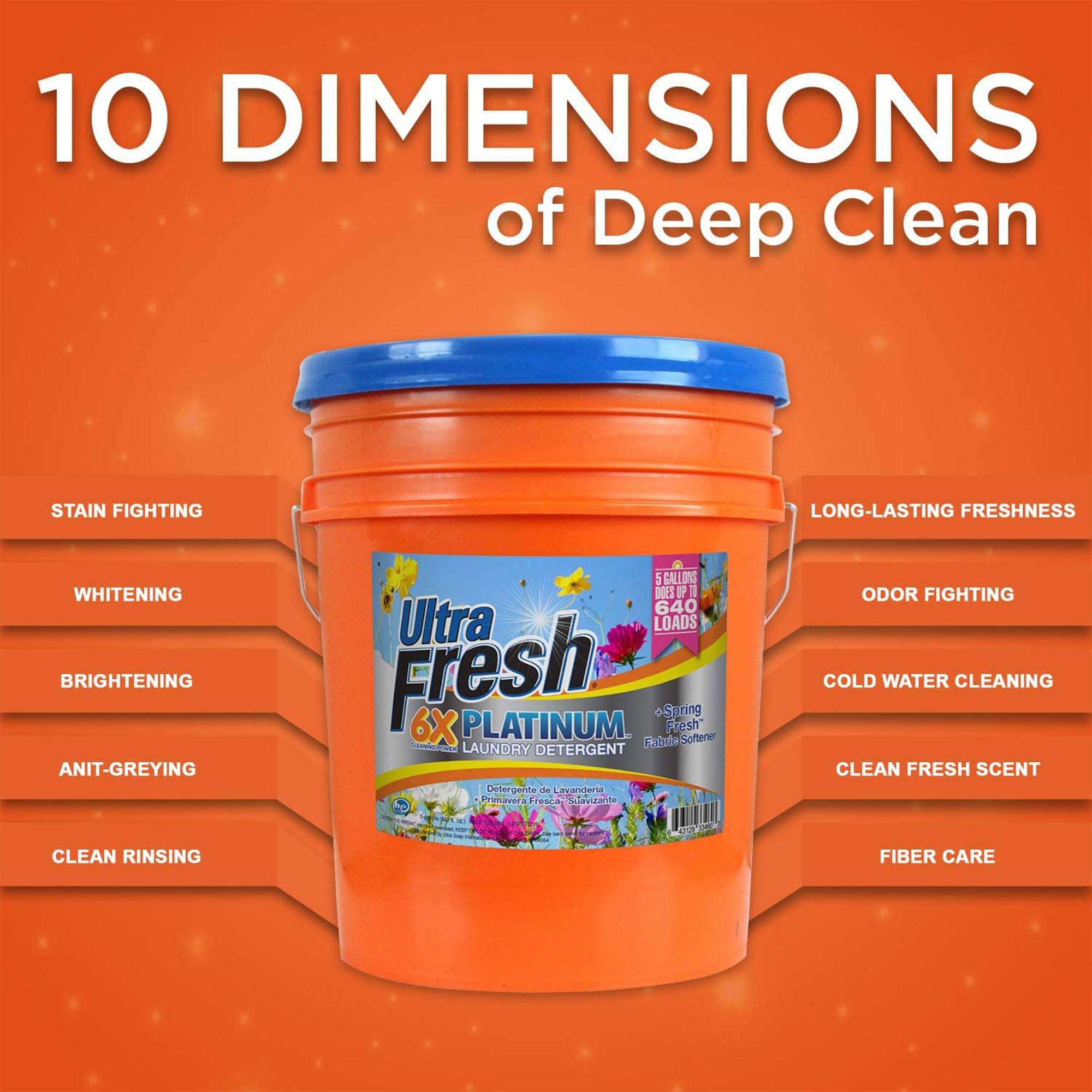 6X Concentrated Platinum 5 Gallon Laundry Detergent Liquid with Spring Fresh Fabric Softener & Pump - Works in All Washing Machines (HE, Top Load, Front Load) - 640 Loads per 5 Gallon (5 Pack) - Perfect for Large Families, Laundromats & Commercial Use