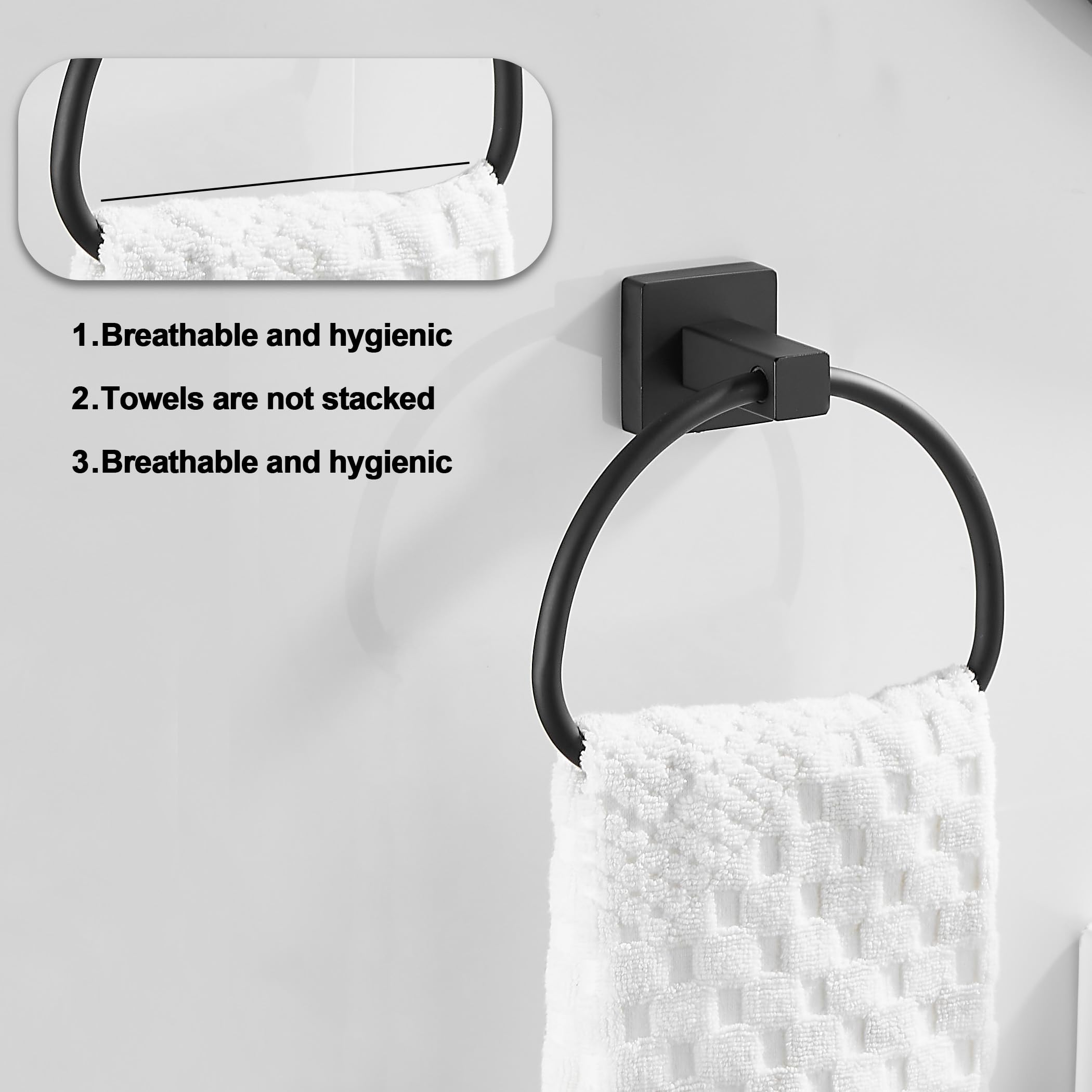 Modern Matte Black Wall Mounted Hand Towel Holder - Half Round Bathroom Towel Ring for Kitchen & Bathroom - Durable Stainless Steel Towel Hanger for Home, Spa, Hotel (Set of 2) - Perfect for Guest Bathrooms & Powder Rooms