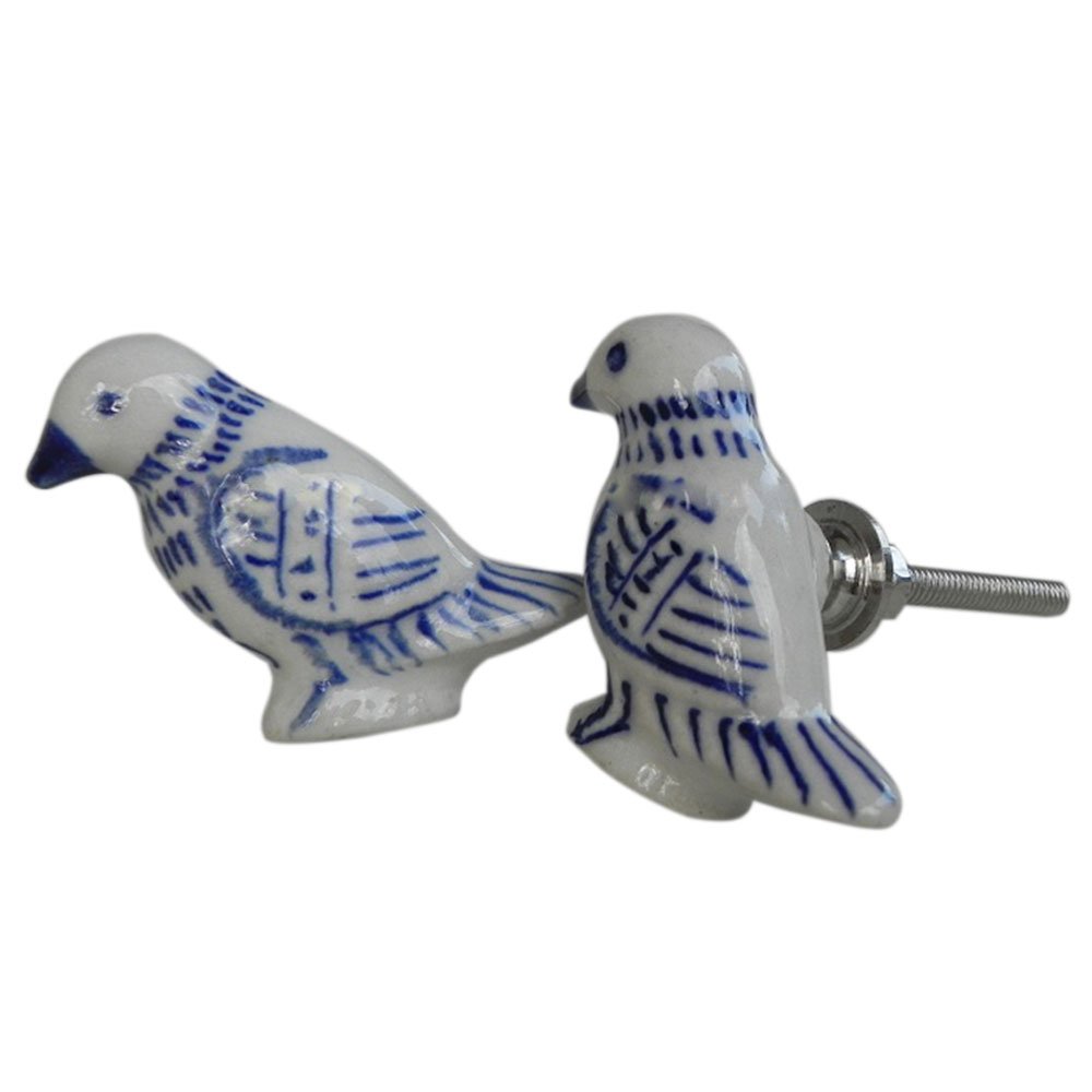 IndianShelf 14-Piece Blue Feather Bird Ceramic Drawer Knobs - Premium Decorative Cabinet & Dresser Pulls for Kitchen, Bathroom & Furniture Upgrade
