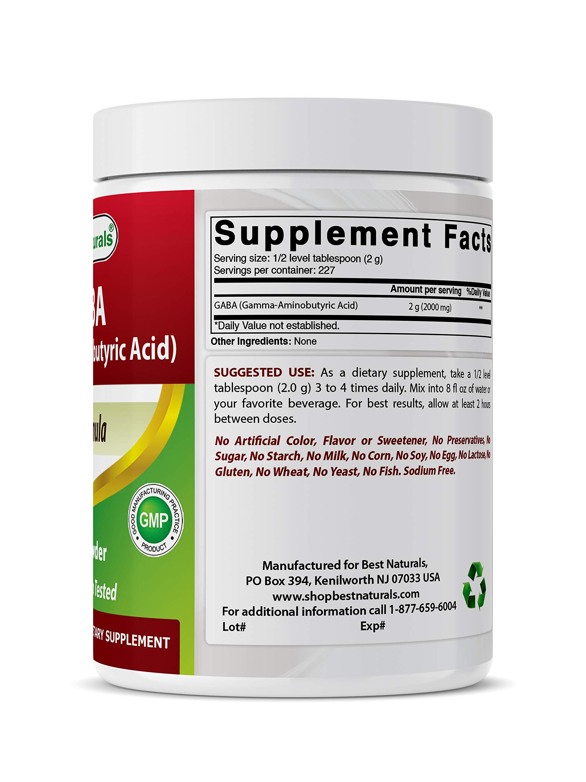 Best Naturals GABA (Gamma Aminobutyric Acid) Pure Powder 1 Pound - Natural Stress Relief & Sleep Aid Supplement for Relaxation & Anxiety Support - Perfect for Daily Wellness & Nighttime Use