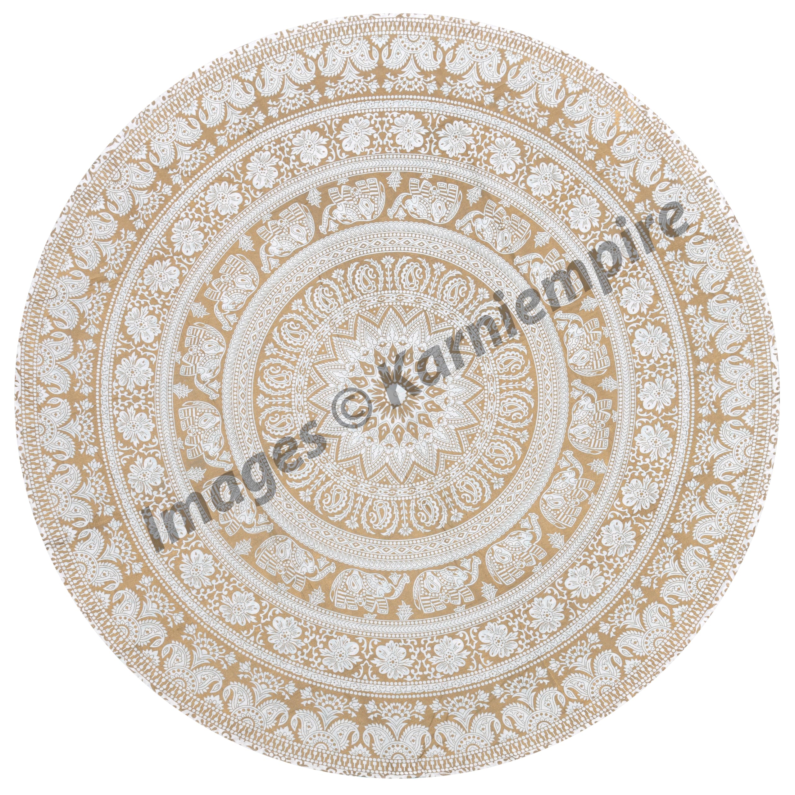 Indian Boho Golden Elephant Mandala Round Tablecloth – 50 Inch Decorative Table Cover with Teal Mandala Flowers for Home, Kitchen, Dining Room, Party & Outdoor Picnic – Perfect for Bohemian Decor, Festive Gatherings and Garden Tea Parties