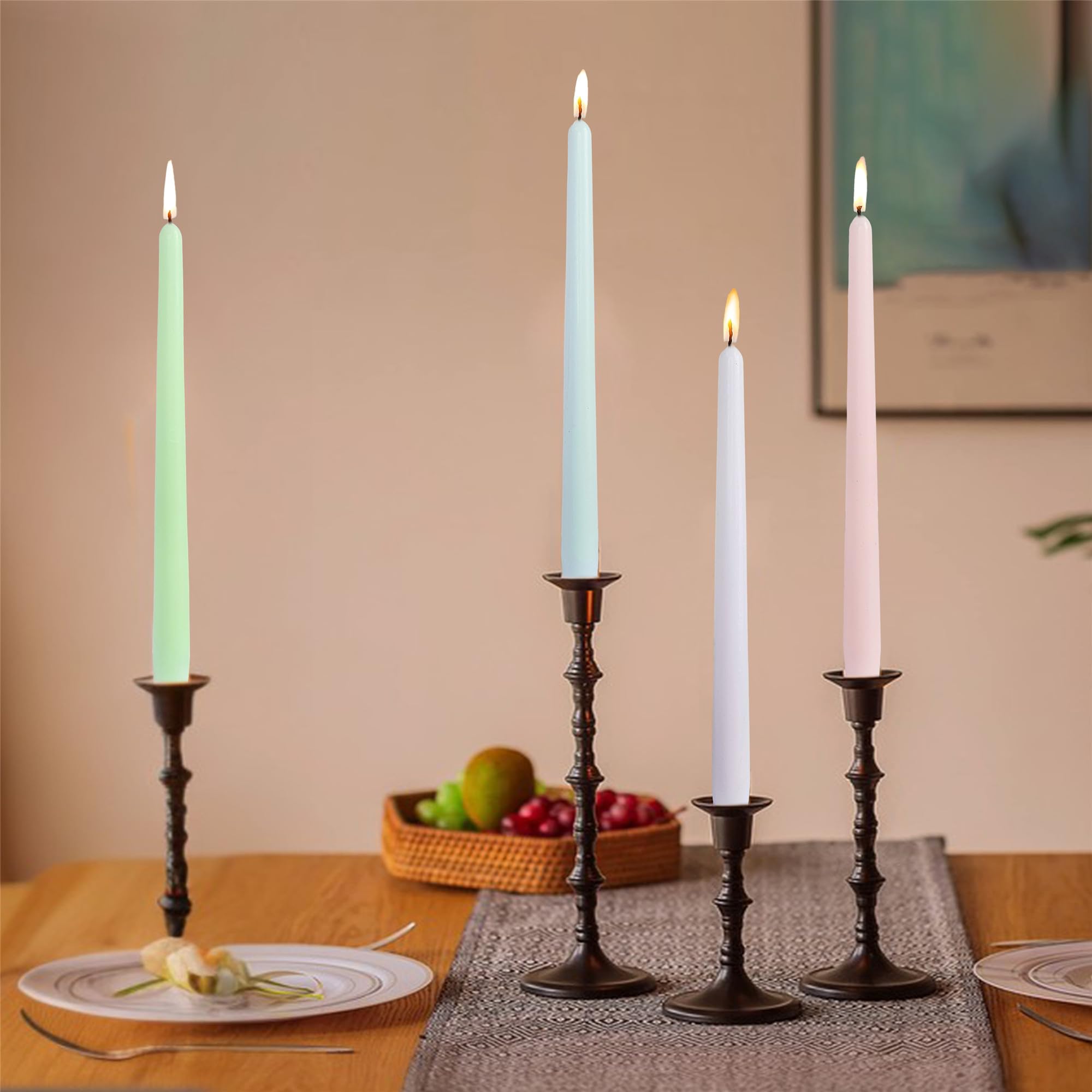 10 Inch Pink Taper Candles Set of 4 - Pastel Rainbow Tapered Candlesticks for Home Decor, Romantic Dinners, Wedding Centerpieces & Party Decorations - Elegant Gift for Women