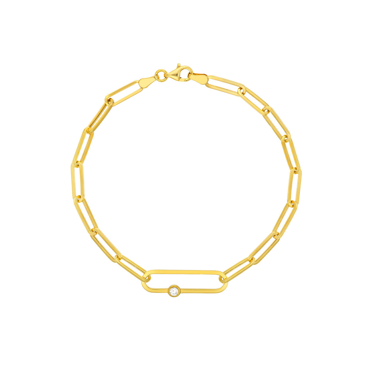 14K Yellow Gold Diamond Bezel Paperclip Chain Bracelet for Women - Elegant Jewelry Gift for Birthday, Anniversary & Special Occasions