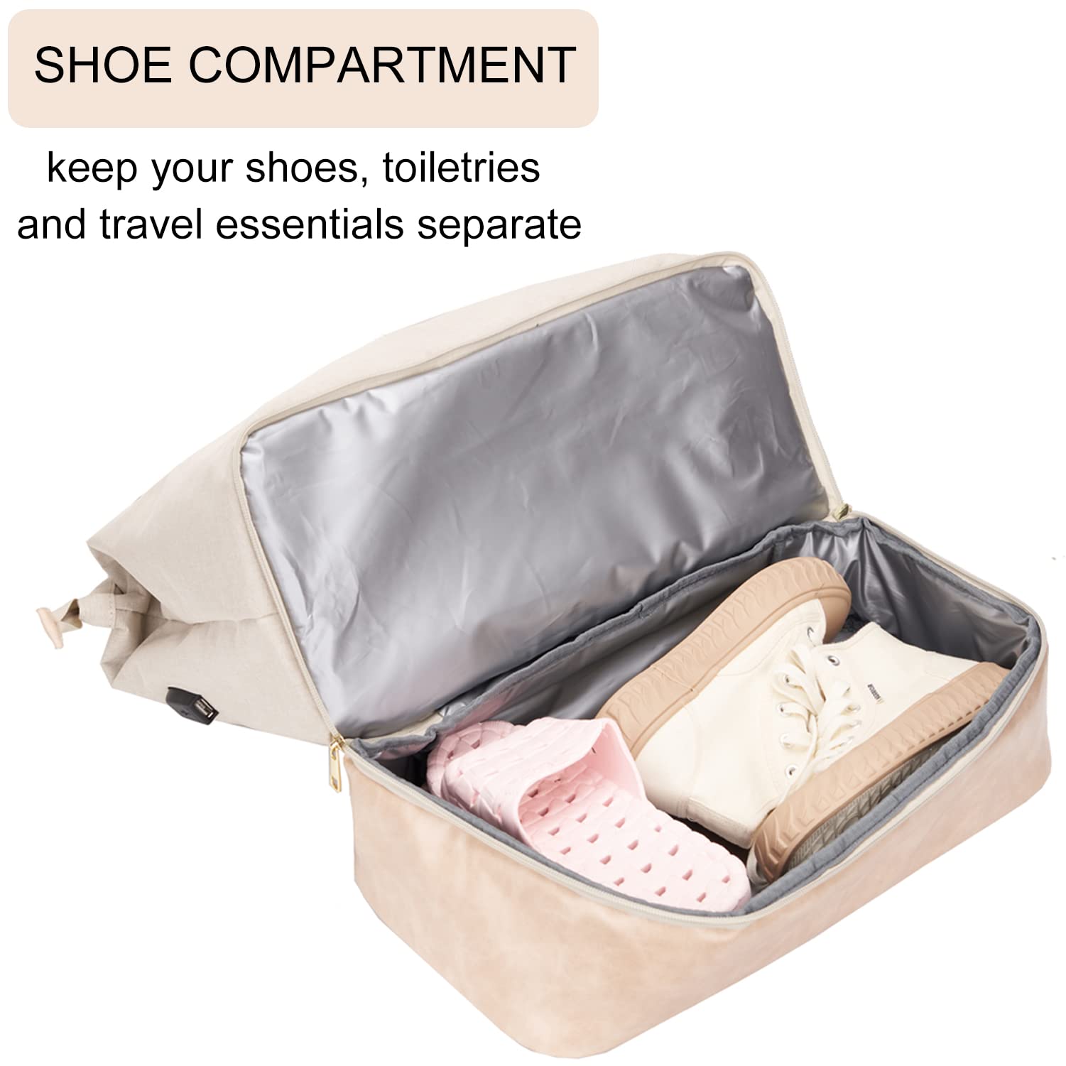 Stylish 17 Inch Weekender Travel Bag with Shoe Compartment & Overnight Storage - Perfect Airline Personal Item Carry-On (Beige) | Ideal for Weekend Getaways, Business Trips & Gym Use