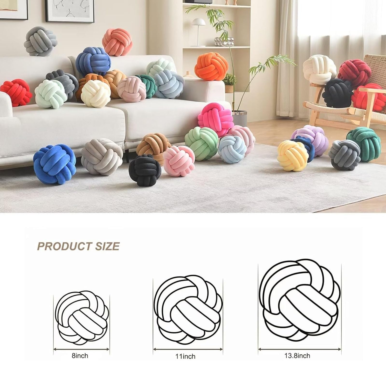 Velvet Knotted Throw Pillow - 8 Inch Round Decorative Cushion for Sofa, Chair, Bed & Home Decor (Coffee) | Perfect for Living Room, Bedroom & Cozy Spaces