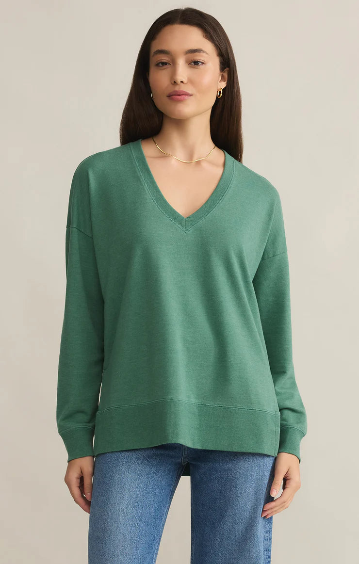 Z Supply Modern V Neck Weekender T-Shirt in Botanical Green - Soft & Comfortable Casual Wear for Women, Perfect for Weekend Outings, Travel, and Everyday Style