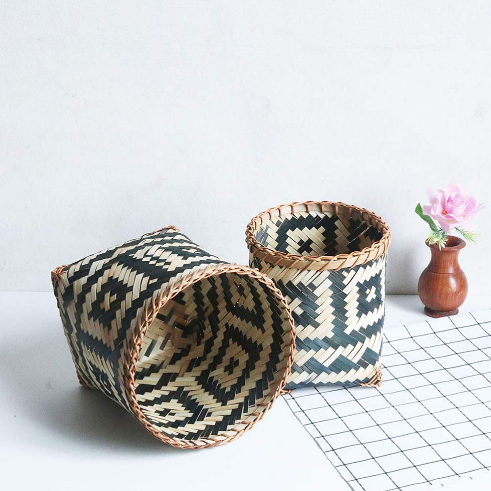 BESPORTBLE 1pc Bamboo Waste Basket - Eco-Friendly Trash Can, Storage Bin, Decorative Organizer for Home, Office, Bathroom & Kitchen - Perfect for Garbage, Flower Arrangement, Paper Recycling & Laundry (Natural Woven Design)