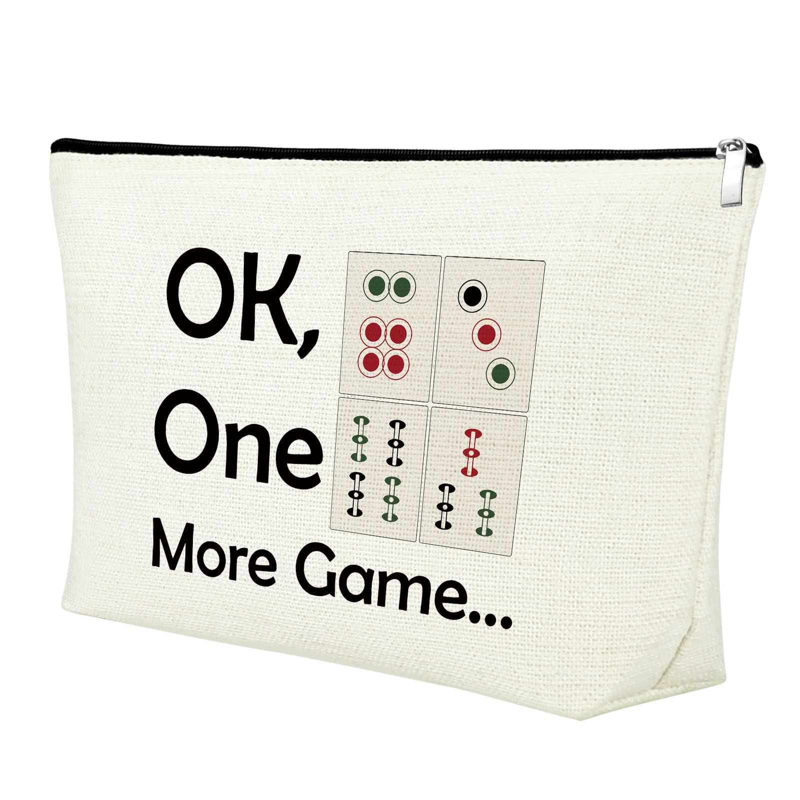 Mahjong Themed Makeup Bag for Women - Cute Cosmetic Pouch for Mahjong Lovers, Best Gift for Grandma, Mother, Wife - Birthday, Christmas, Retirement Present - Travel Toiletry Organizer for Casino Nights & Girls Trips, Beige
